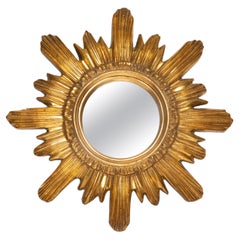 Specchio a raggiera italiano dorato, metà secolo, 1960, legno dorato
