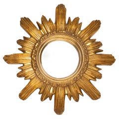 Mid Century, Modern Gold Italian Sunburst Mirror, Giltwood, 1960s