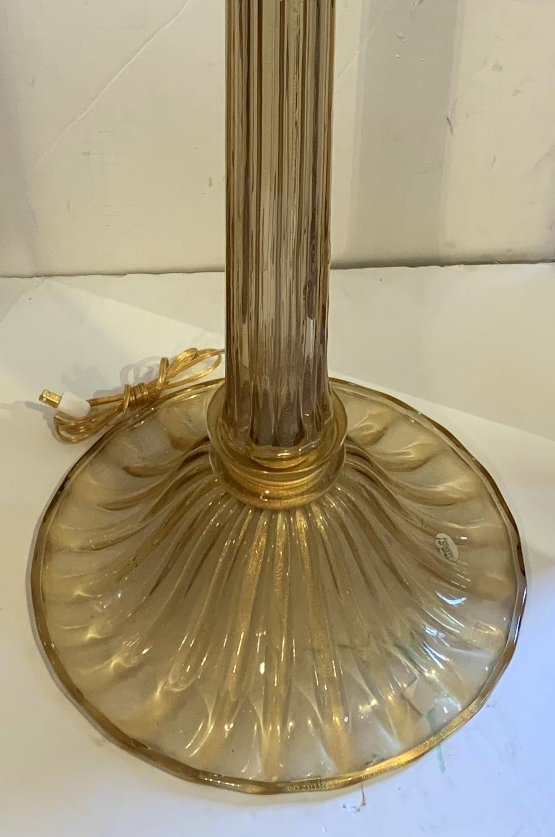 20th Century Mid-Century Modern Gold Italian Venetian Murano Blown Glass Bronze Floor Lamp For Sale