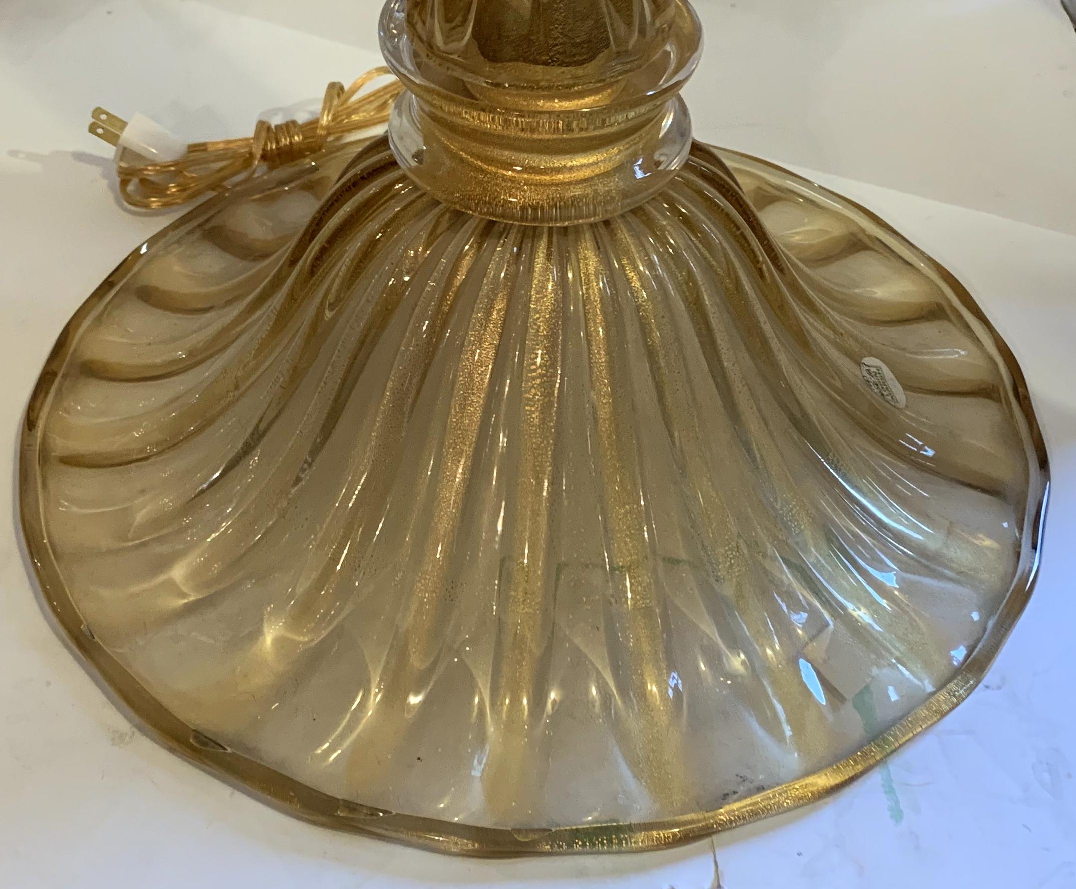 Art Glass Mid-Century Modern Gold Italian Venetian Murano Blown Glass Bronze Floor Lamp For Sale