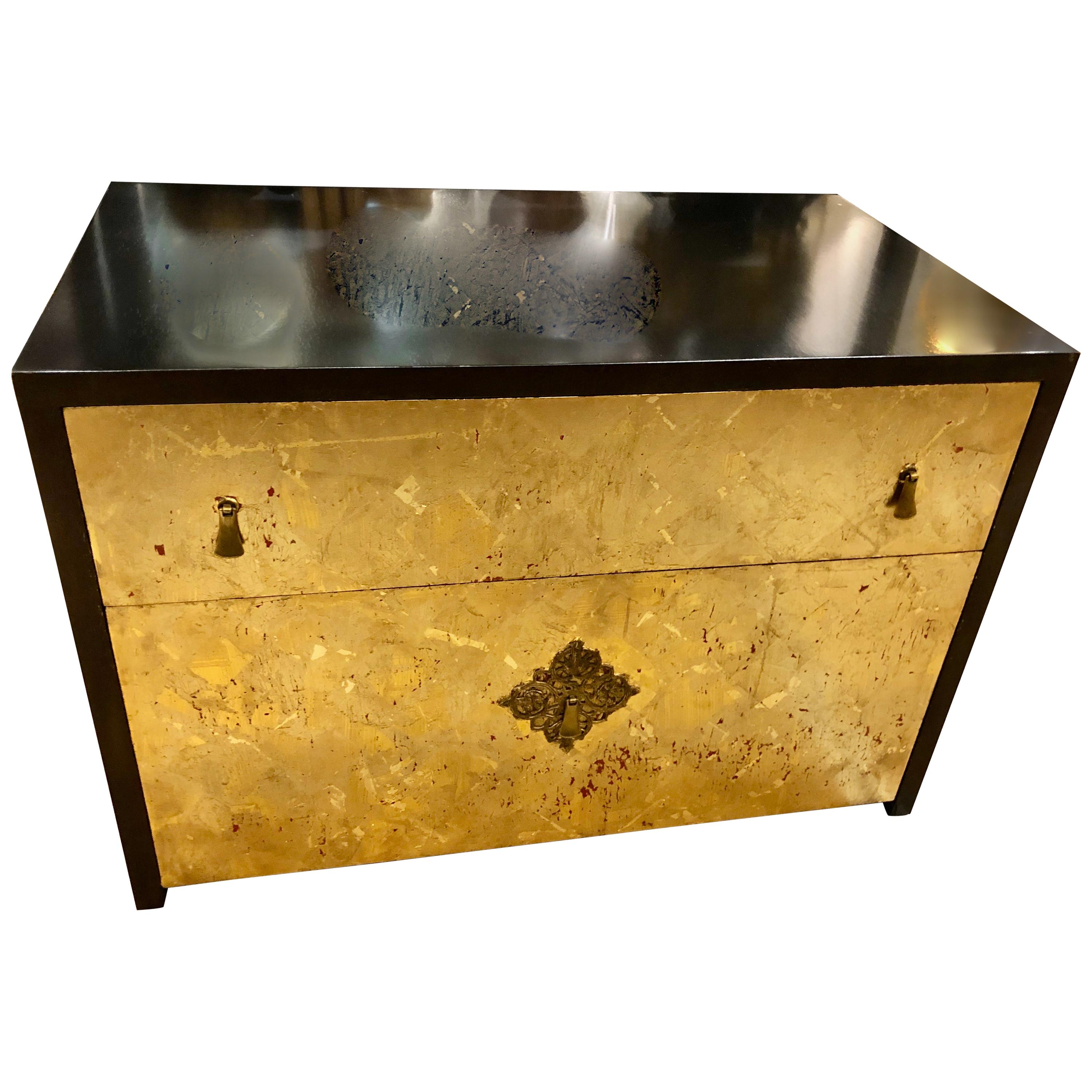 Mid-Century Modern Gold Leaf and Ebonized Cabinet