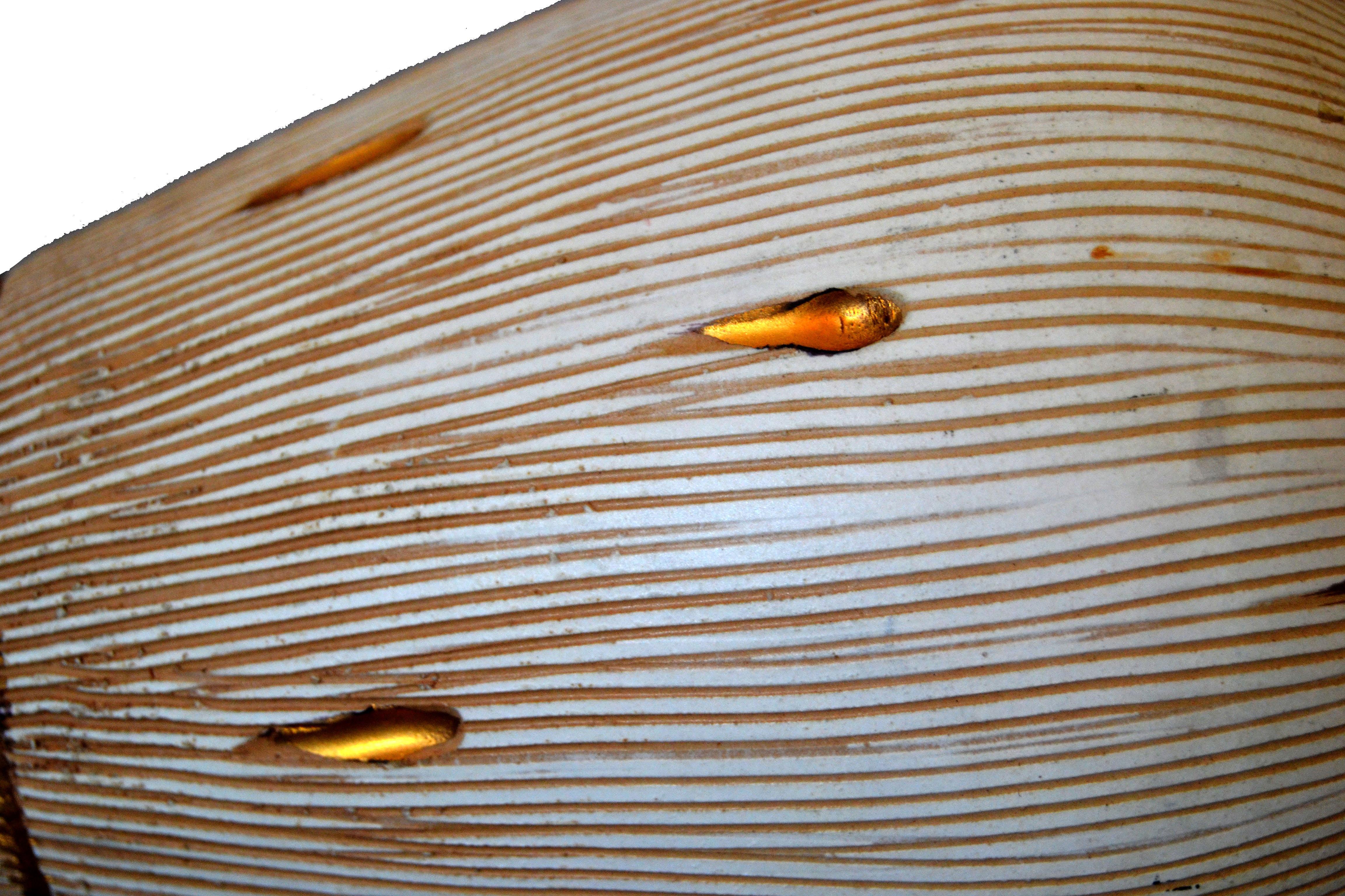 Mid-Century Modern Gold Leaf & Beige Hand Crafted Italian Ceramic Glazed Vase In Good Condition In Miami, FL