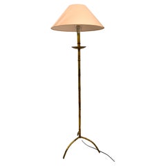 Mid-Century Modern Gold Metal Faux Bamboo Floor Lamp, in the style of Maison Bag