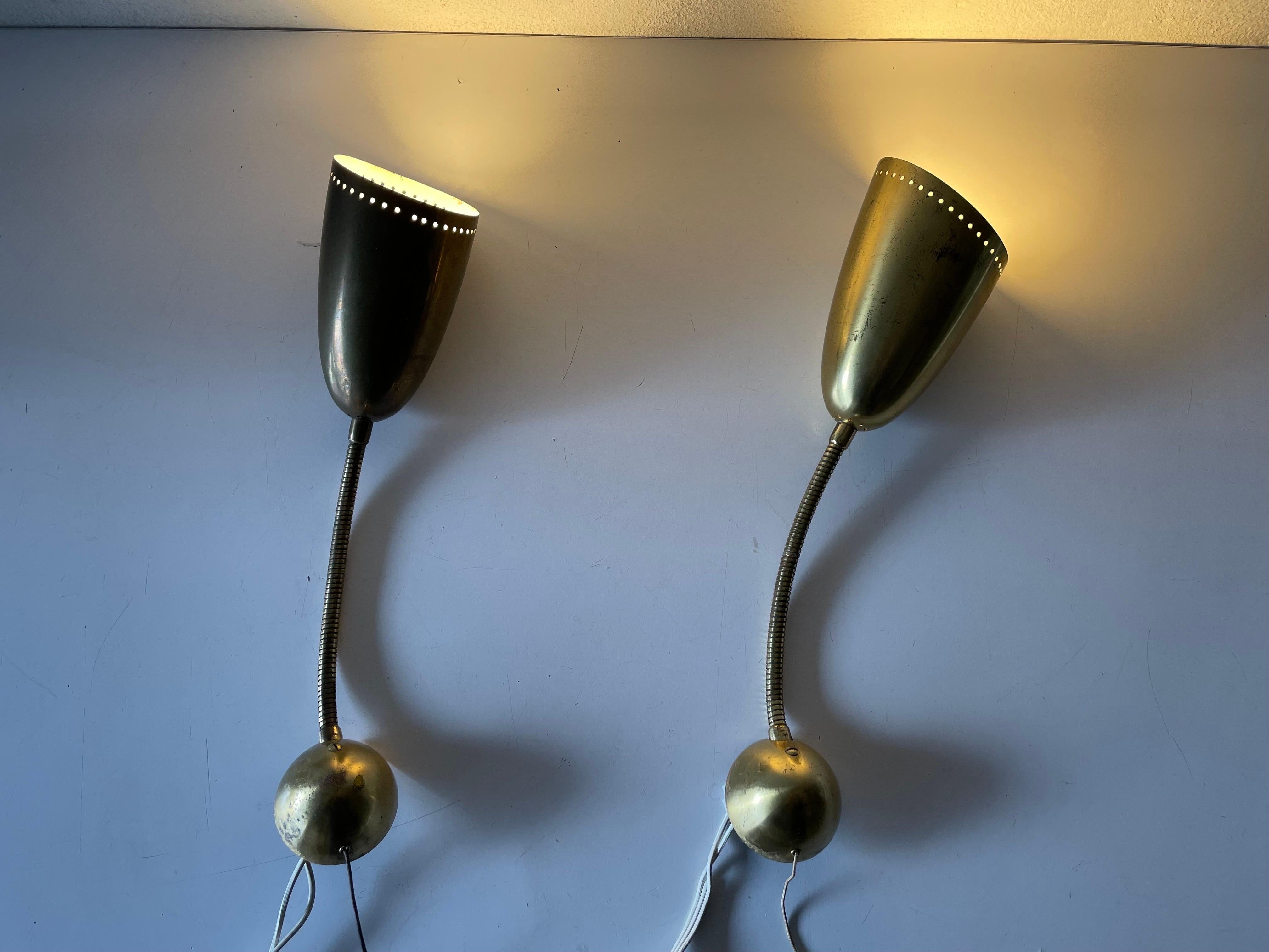 Mid-Century Modern Gold Metal Pair of Sconces, 1950s, Germany 7