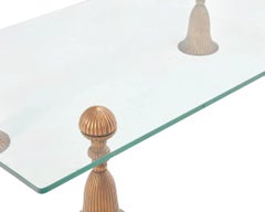 Mid Century Modern Gold Metal Tassel Lucite & Glass Cocktail Coffee Table