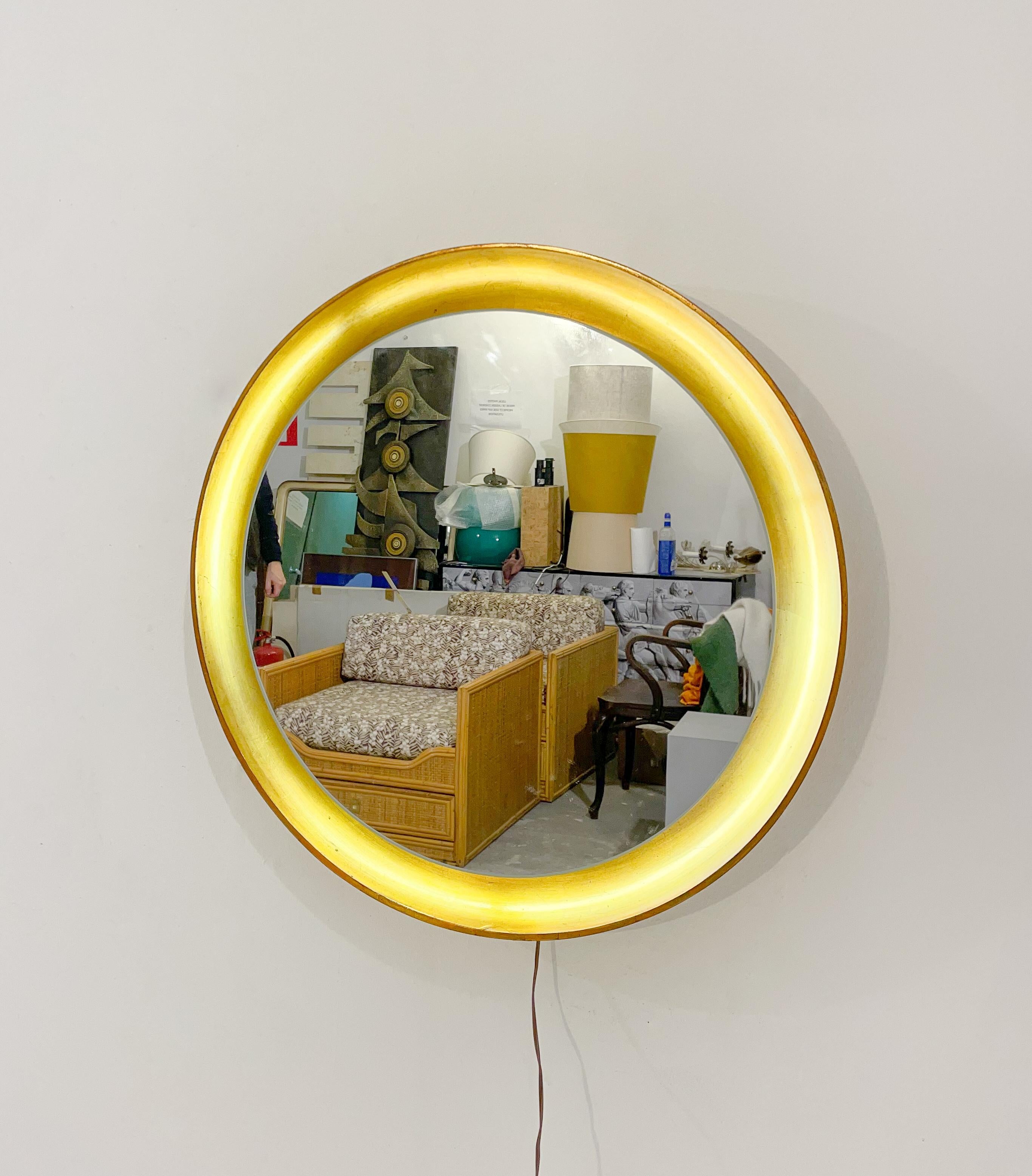 Glass Mid-Century Modern Gold Mirror, Wood, Italy, 1960s For Sale