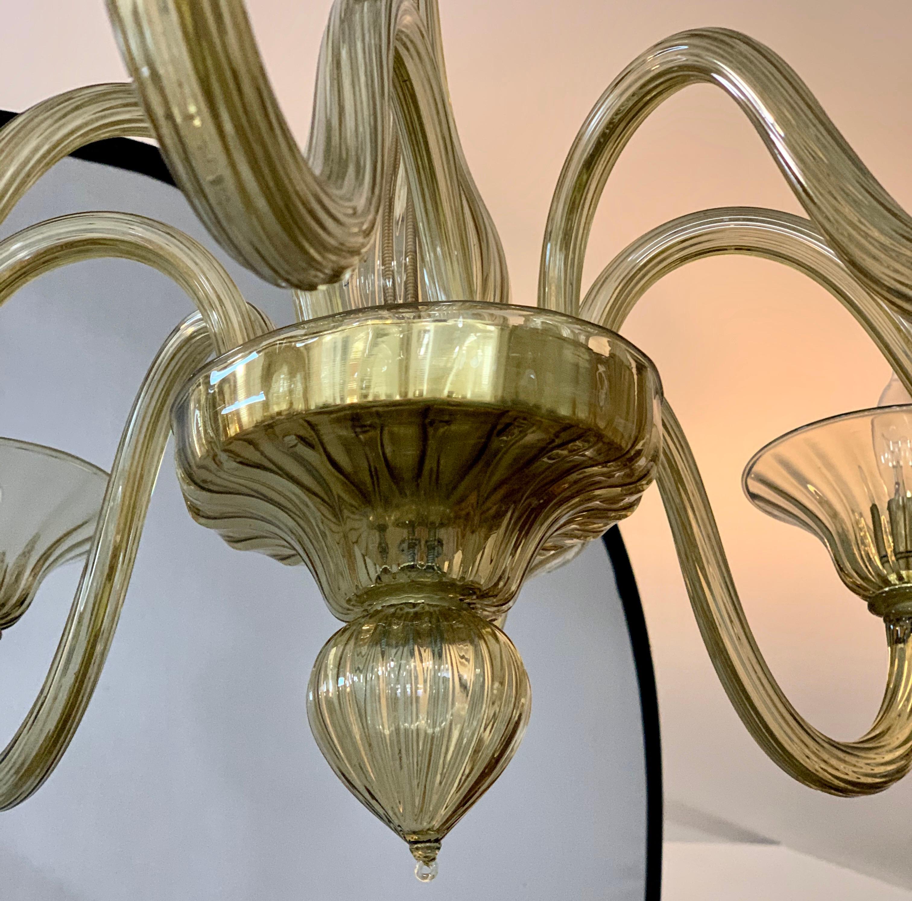 Mid-Century Modern Gold Murano Glass Eight Arm Italian Chandelier Made in Italy 1