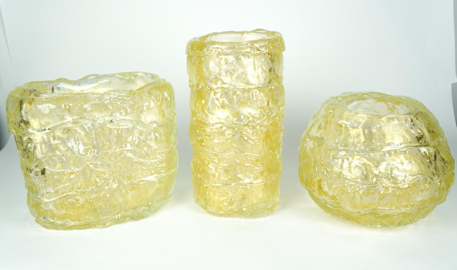 Vases en verre de Murano doré modernes du milieu du siècle, style italien, années 1998 en vente 14