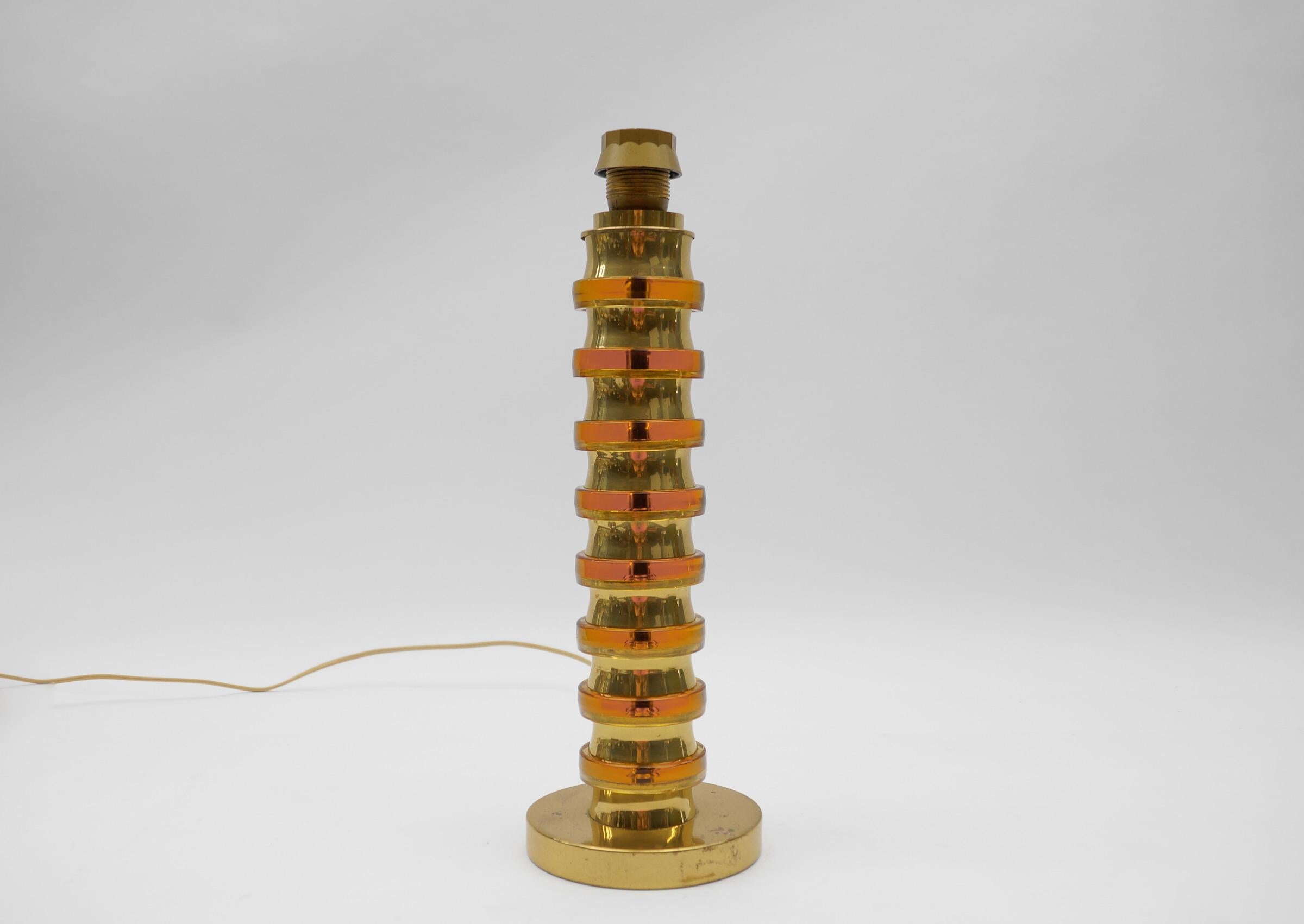 Mid-Century Modern-Tischlampensockel aus Gold mit orangefarbenen Wirbeln, 1960er Jahre, Deutschland im Zustand „Gut“ im Angebot in Nürnberg, Bayern