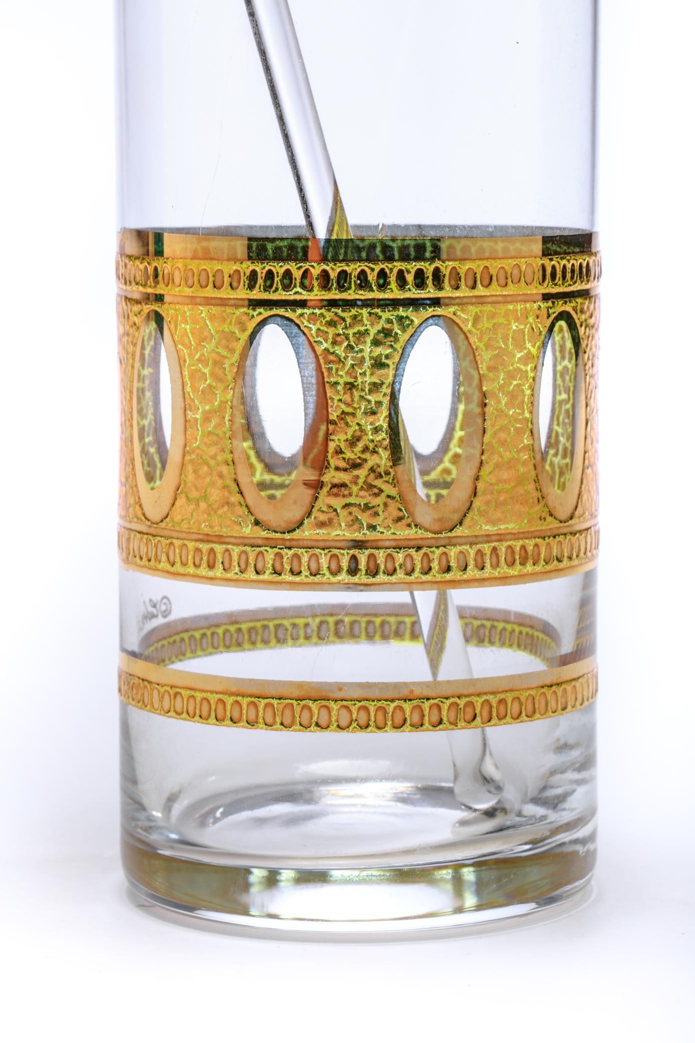 Mid-Century Modern Gold Plated Barware Set of Glasses & Mixer by Culver c. 1965 For Sale 10