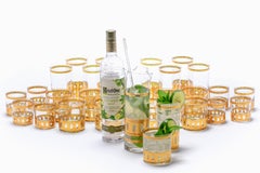 Mid-Century Modern Gold Plated Barware Set of Glasses & Mixer by Culver c. 1965