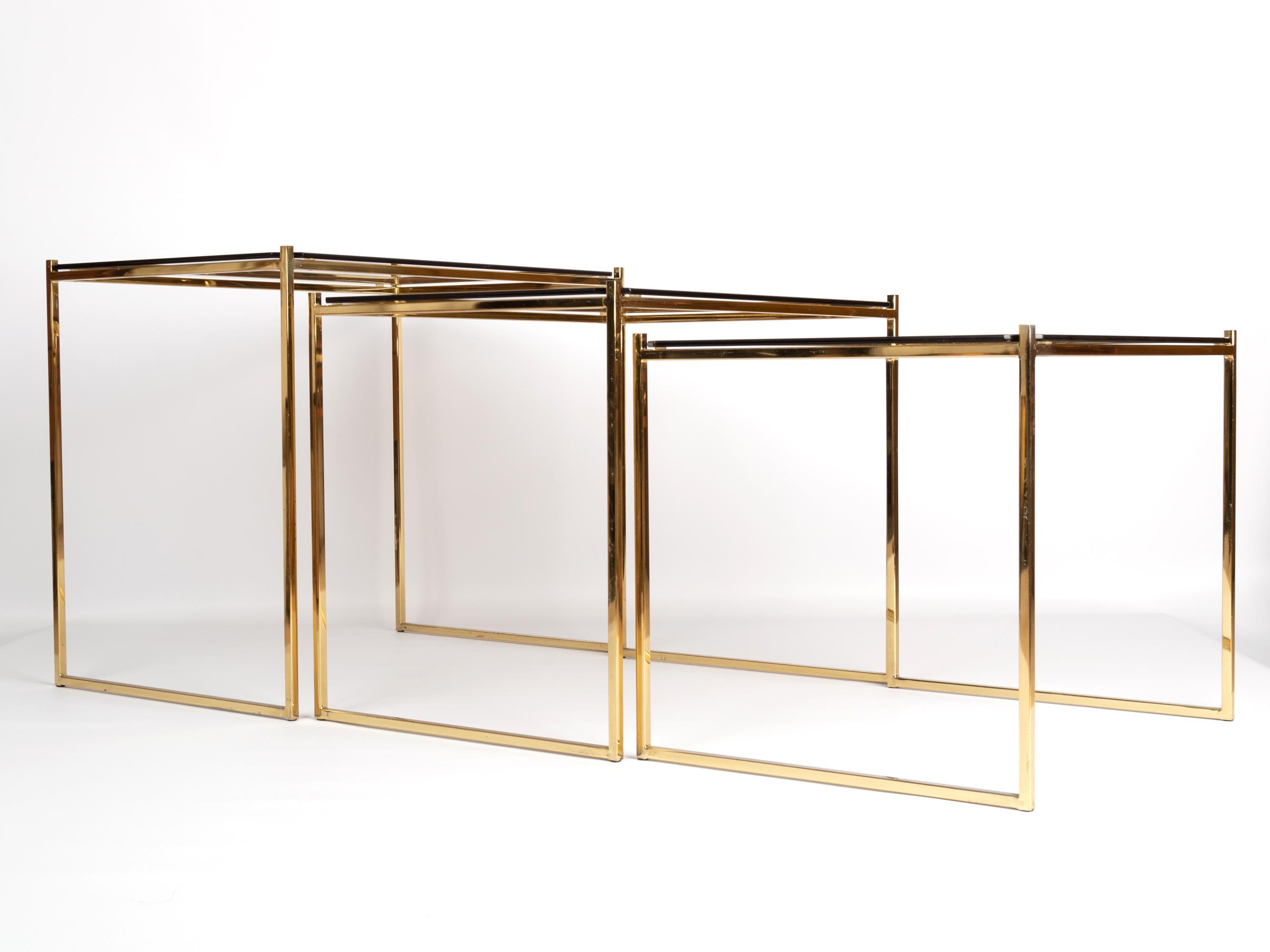 American Mid-Century Modern Gold-Plated Nesting Side Tables