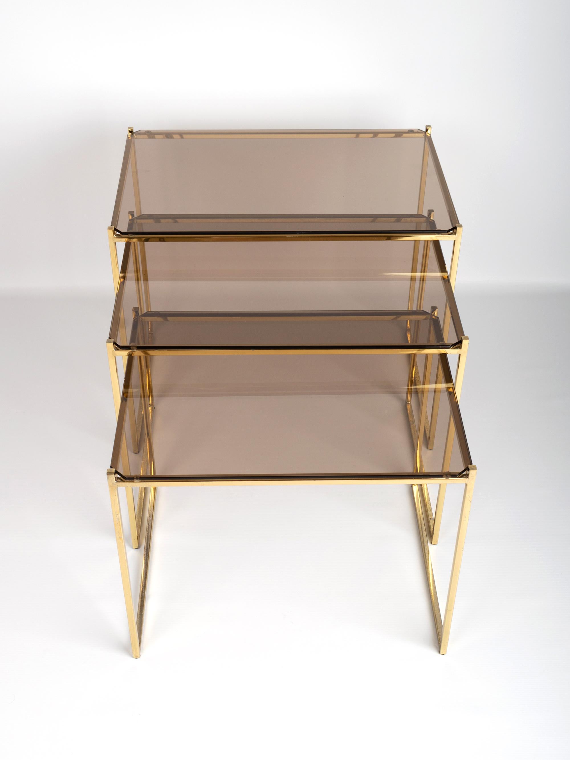Late 20th Century Mid-Century Modern Gold-Plated Nesting Side Tables