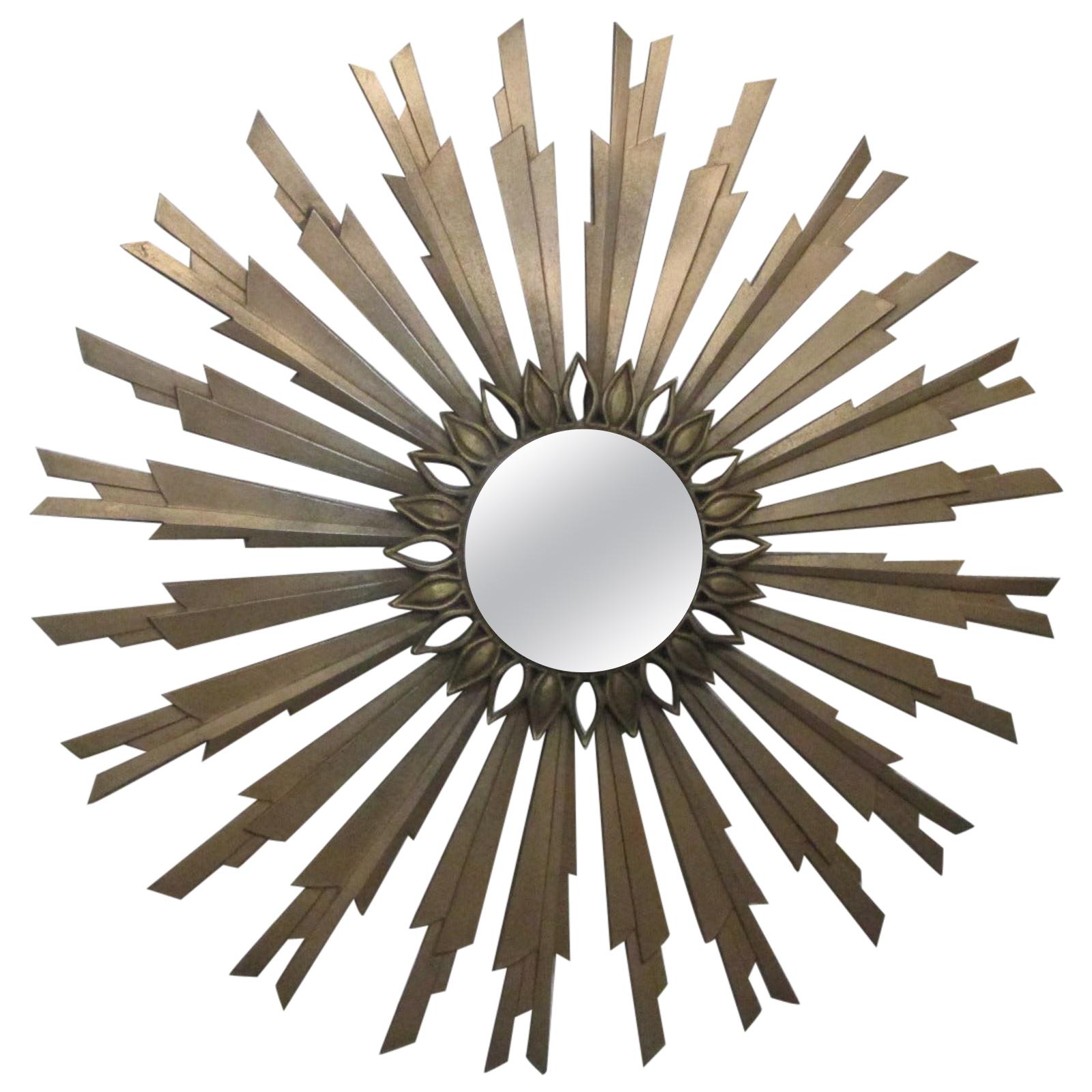 Two French MidCentury Modern Wrought Iron 'Sunburst' Wall Mirrors For Sale at 1stDibs