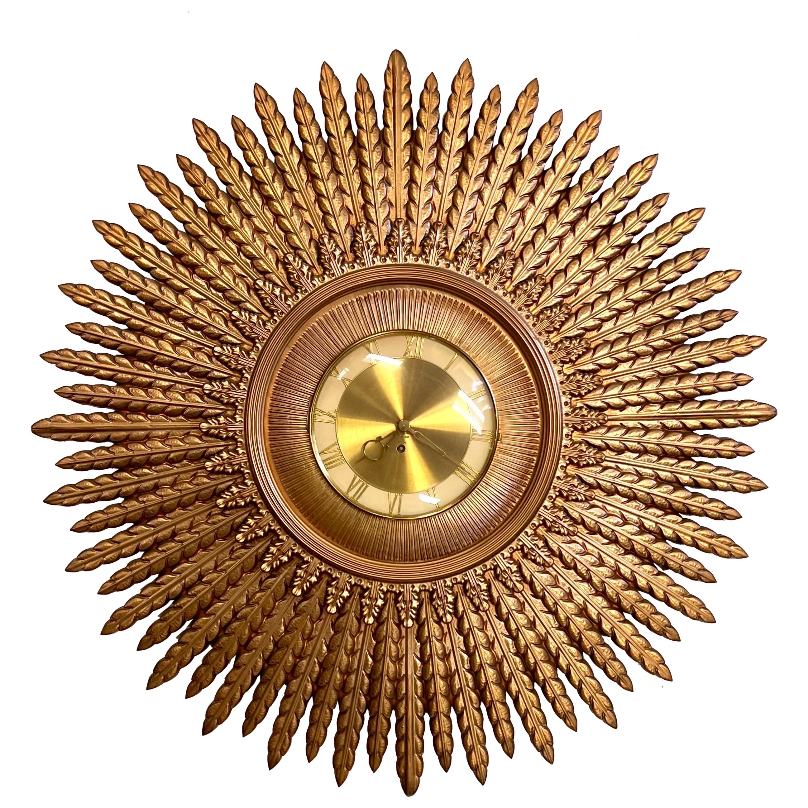 Mid Century Modern Gold Sunburst Starburst Wall Clock