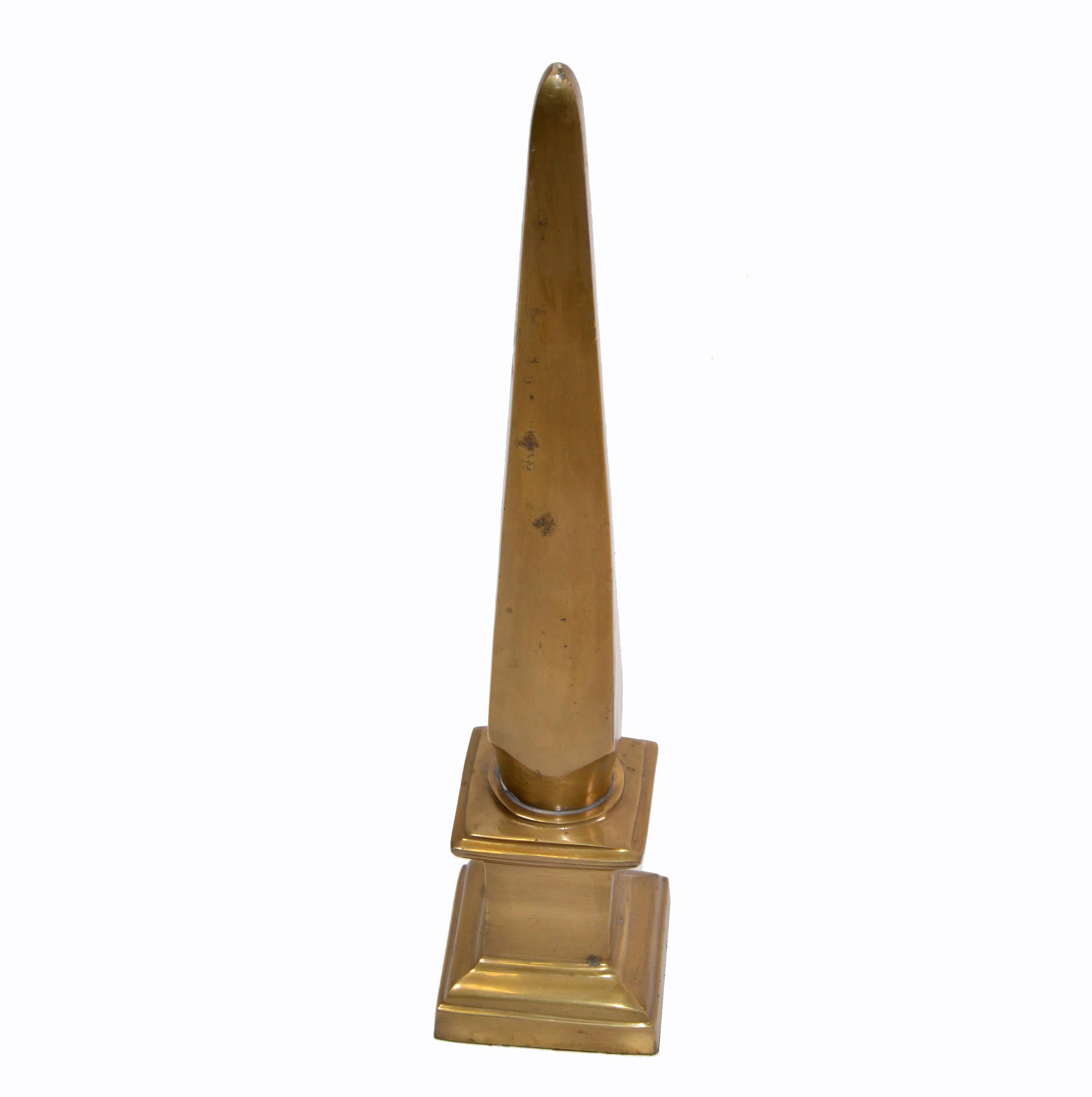 Patinated Mid-Century Modern Gold Tone Solid Bronze Obelisks, Bookend