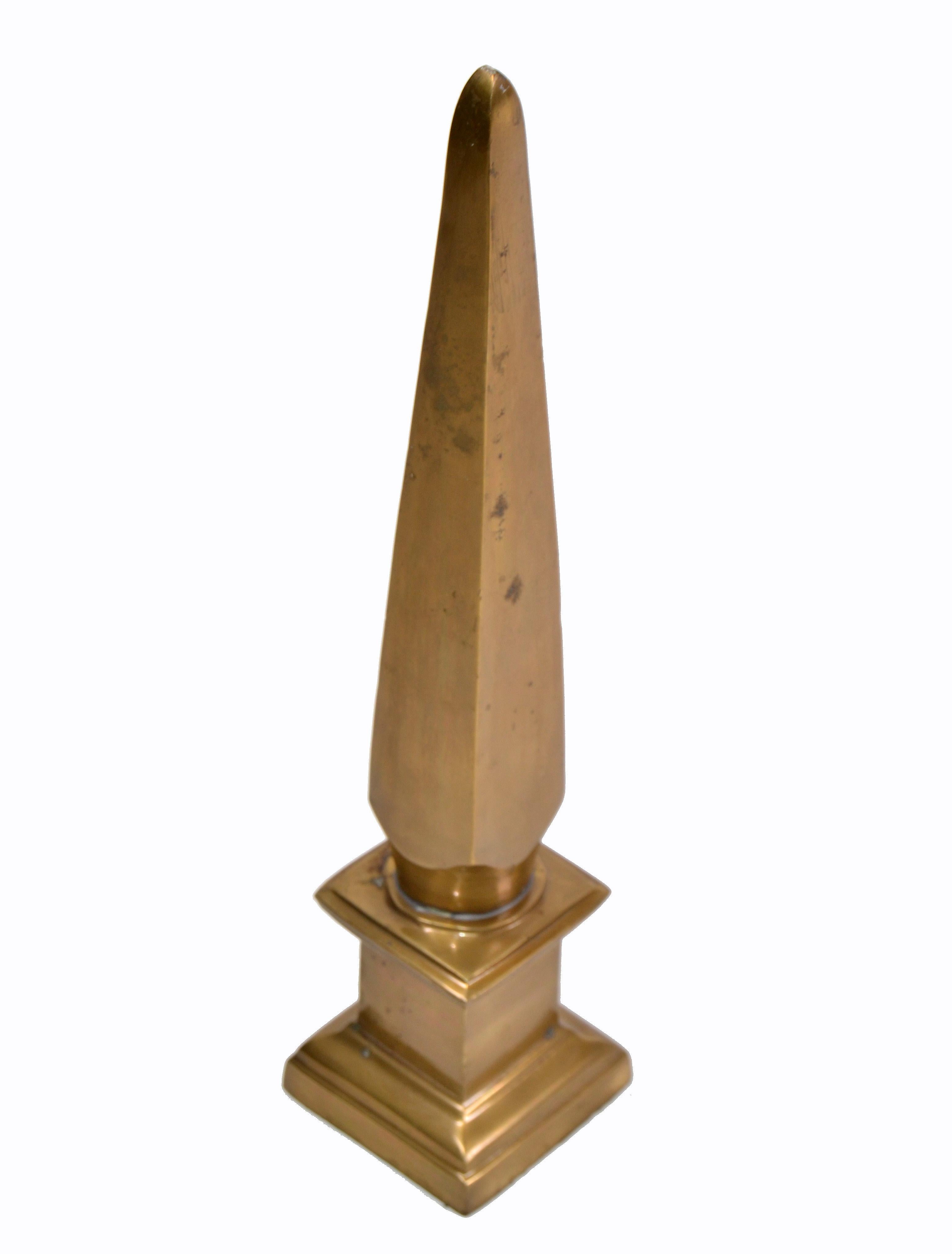 Mid-Century Modern Gold Tone Solid Bronze Obelisks, Bookend 2