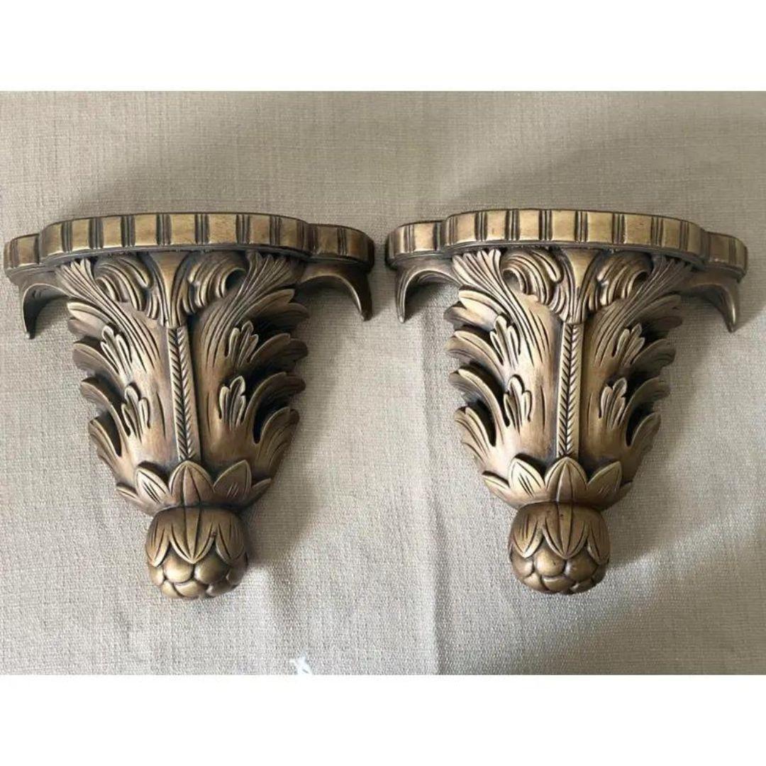 Vintage MCM pair of Gold Wall Brackets / Sconce Shelves Mid Century.