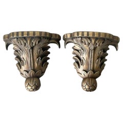 Mid-Century Modern Gold-Tone Wall Bracket Sconces - a Pair