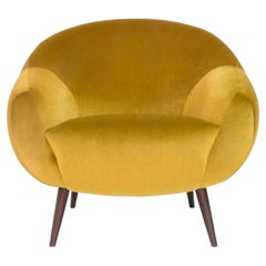 Mid-Century Modern gold velvet dark oak Niemeyer lounge chair by InsidherLand