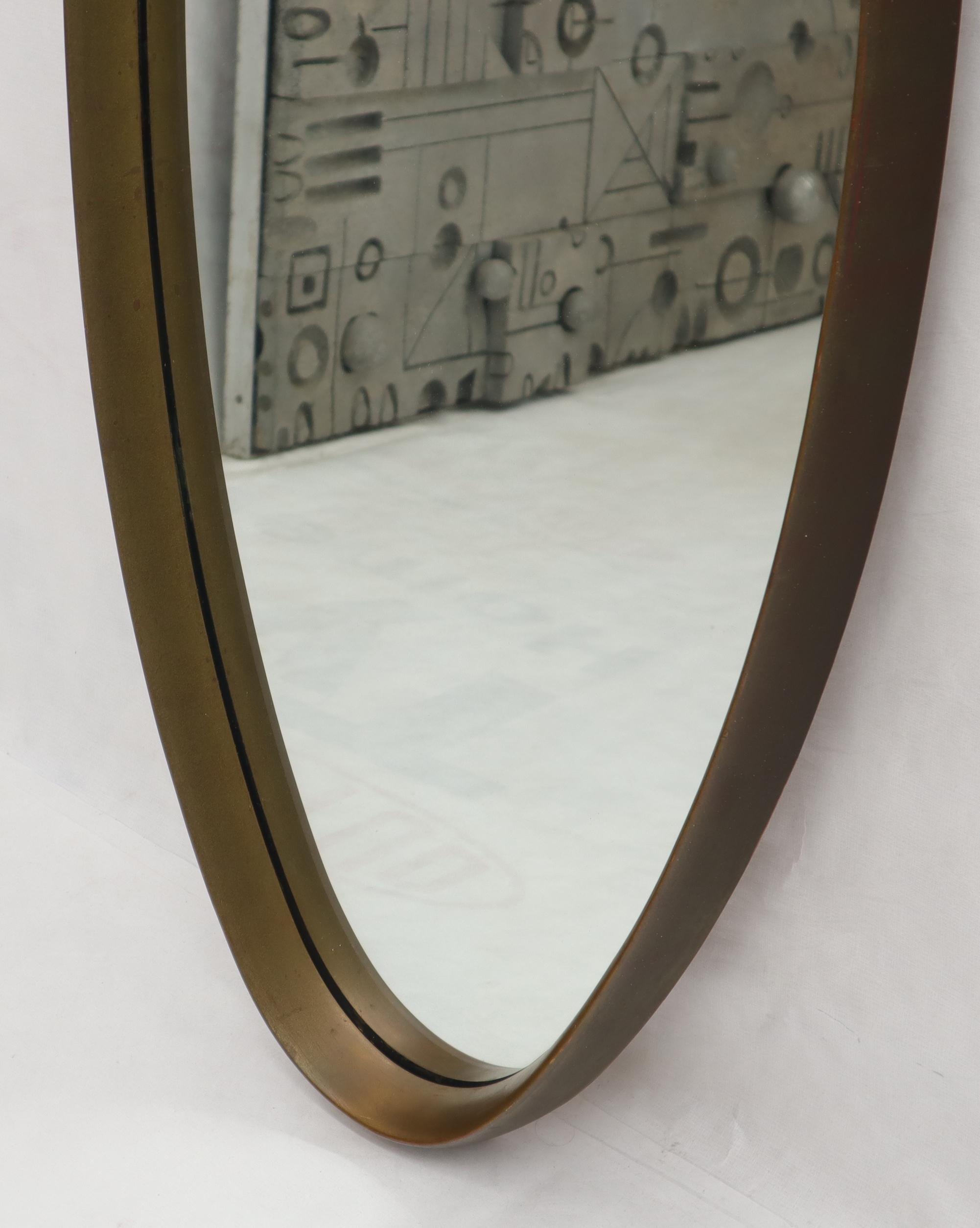 Hardwood Mid-Century Modern Gold Wooden Frame Oval Mirror