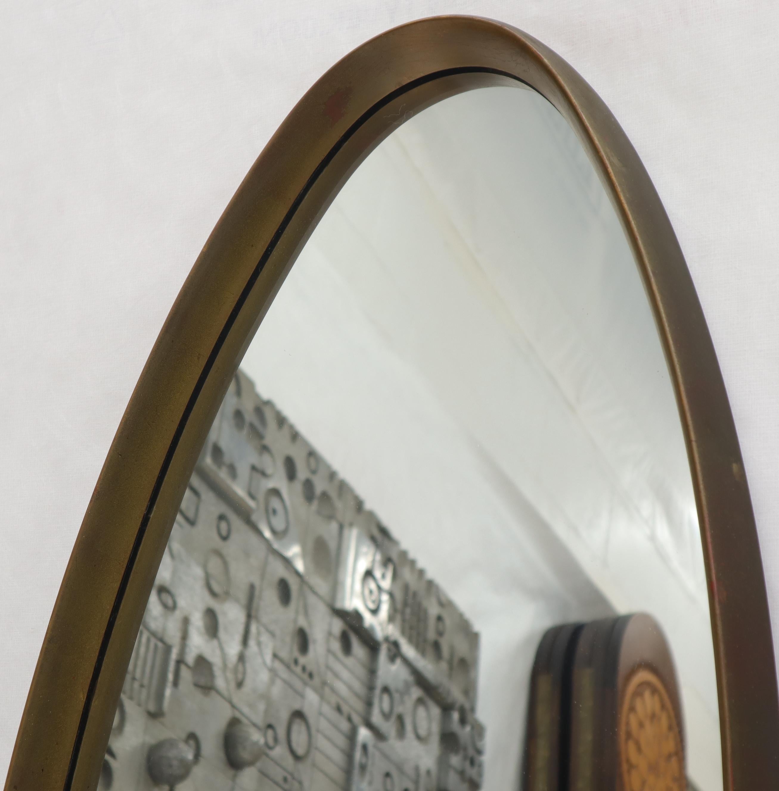 Mid-Century Modern Gold Wooden Frame Oval Mirror 1