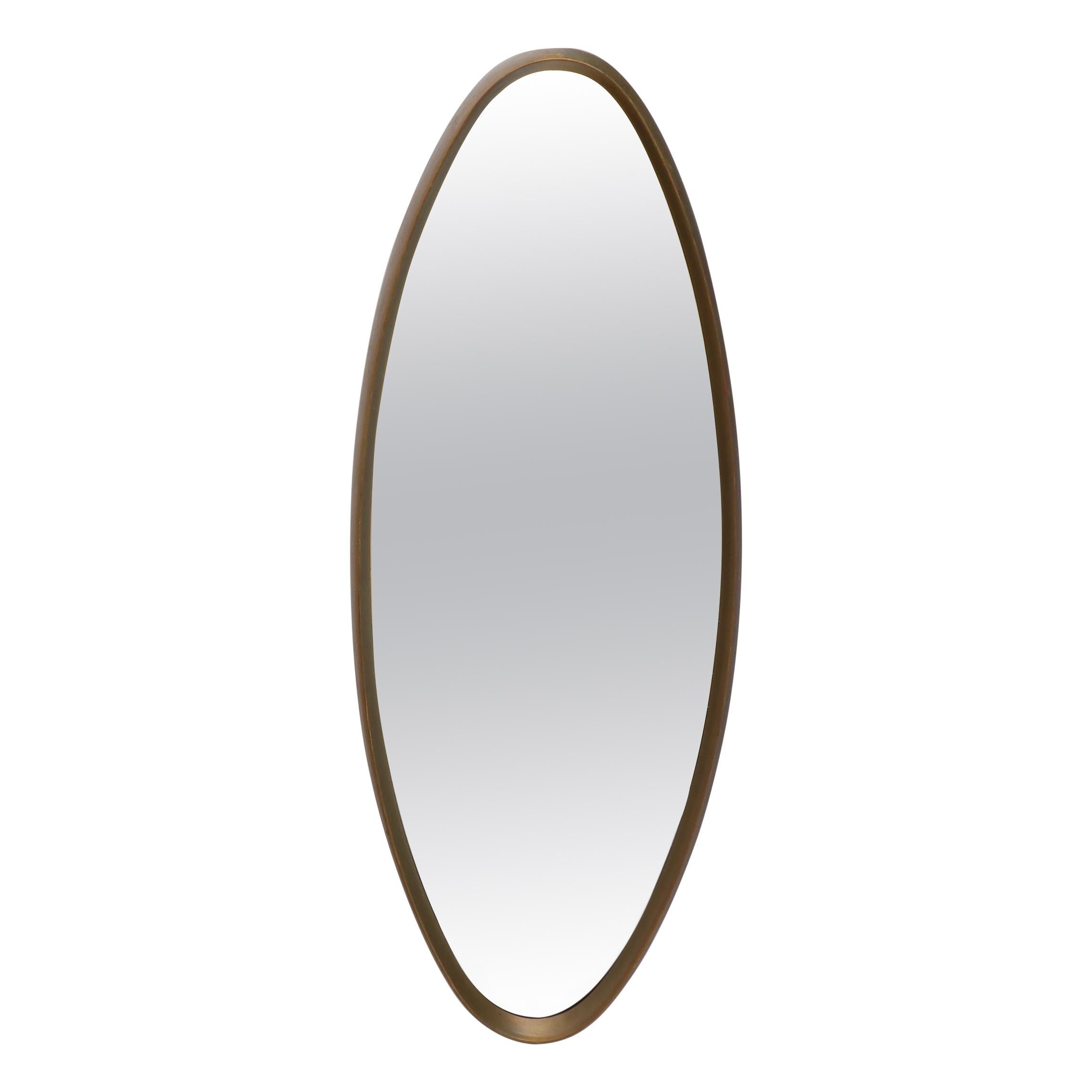 Mid-Century Modern Gold Wooden Frame Oval Mirror