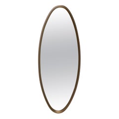 Mid-Century Modern Gold Wooden Frame Oval Mirror