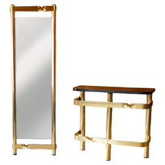 Mid-Century Modern Golden Brass Console and Mirror by Luciano Frigerio, 1960s