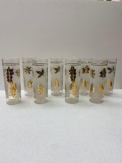 Mid-Century Modern Golden Foliage 22k Gold Libbey Highball Glass Set