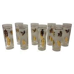 Vintage Mid-Century Modern Golden Foliage 22k Gold Libbey Highball Glass Set