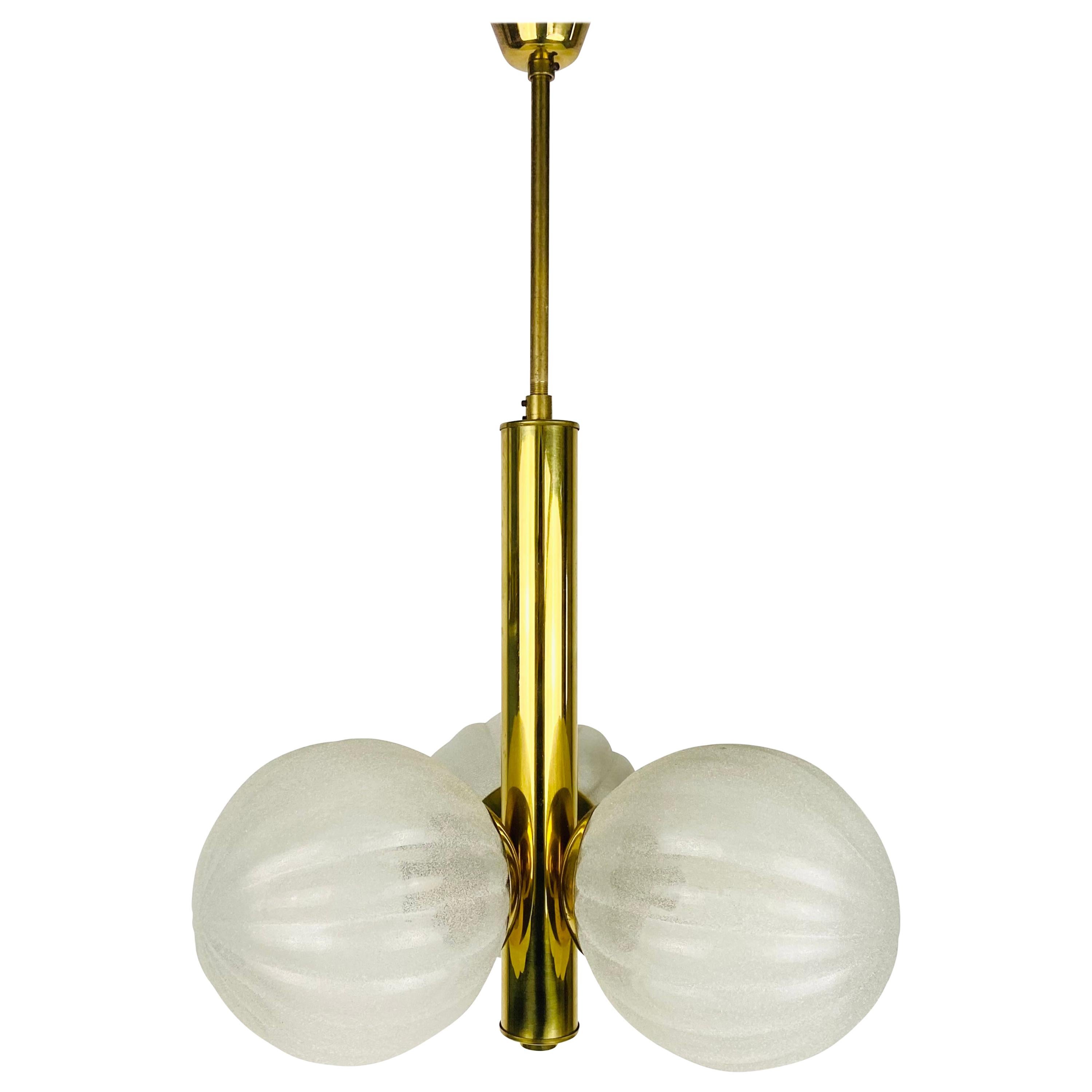 Mid-Century Modern Golden Kaiser 3-Arm Space Age Chandelier, 1960s, Germany