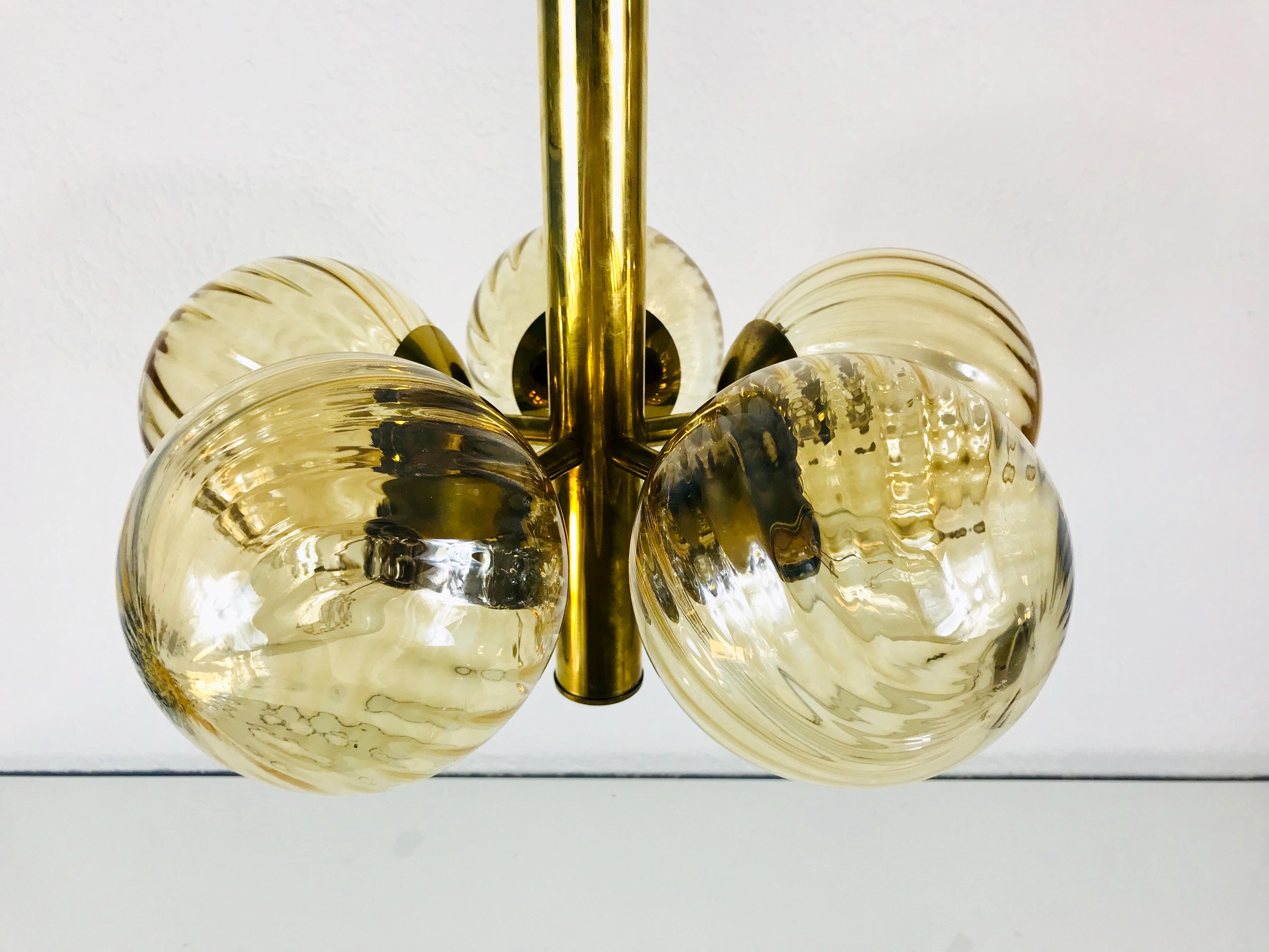 Mid-Century Modern Golden Kaiser 5-Arm Space Age Chandelier, 1970s, Germany 5