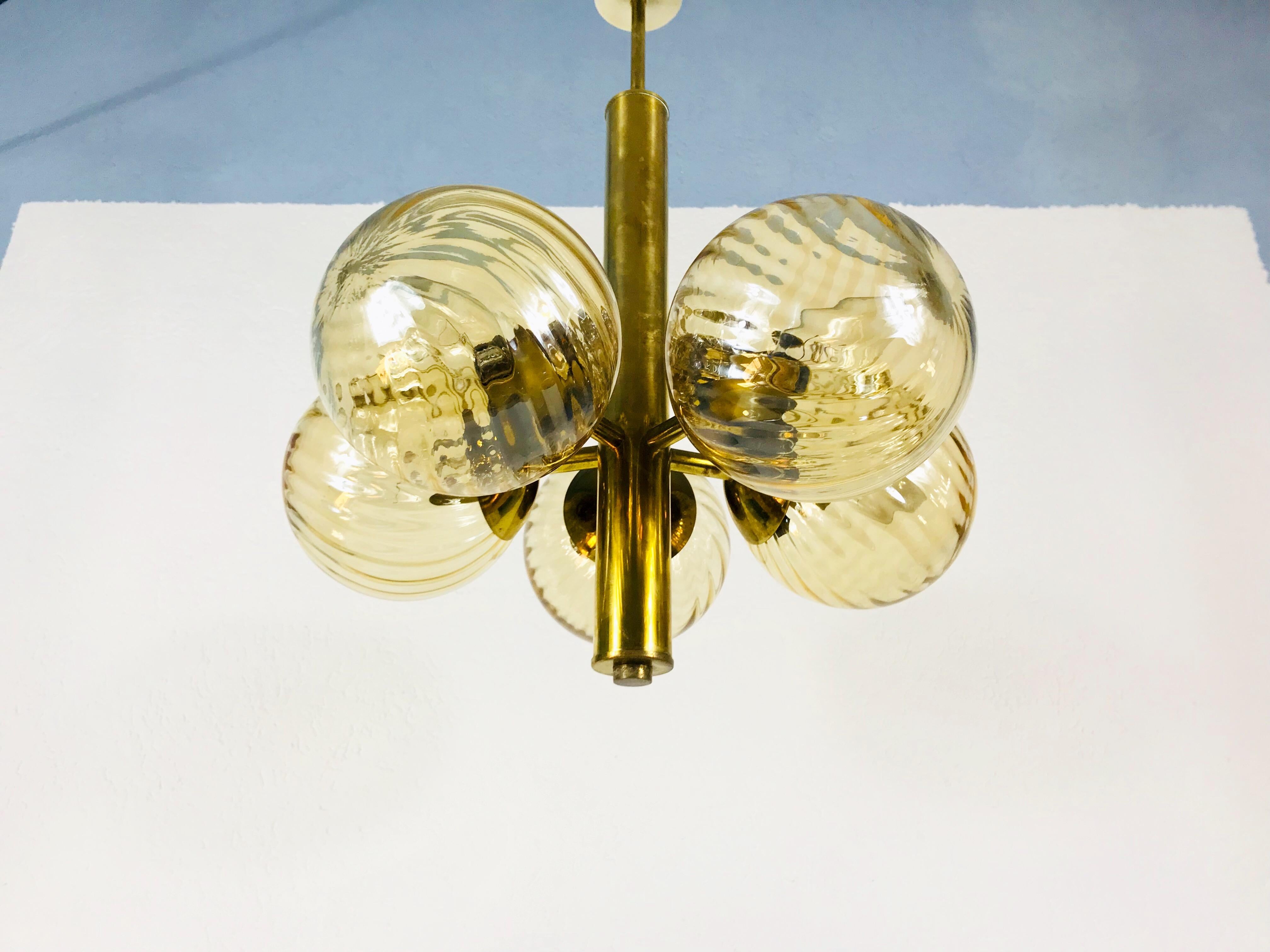 Mid-Century Modern Golden Kaiser 5-Arm Space Age Chandelier, 1970s, Germany 6