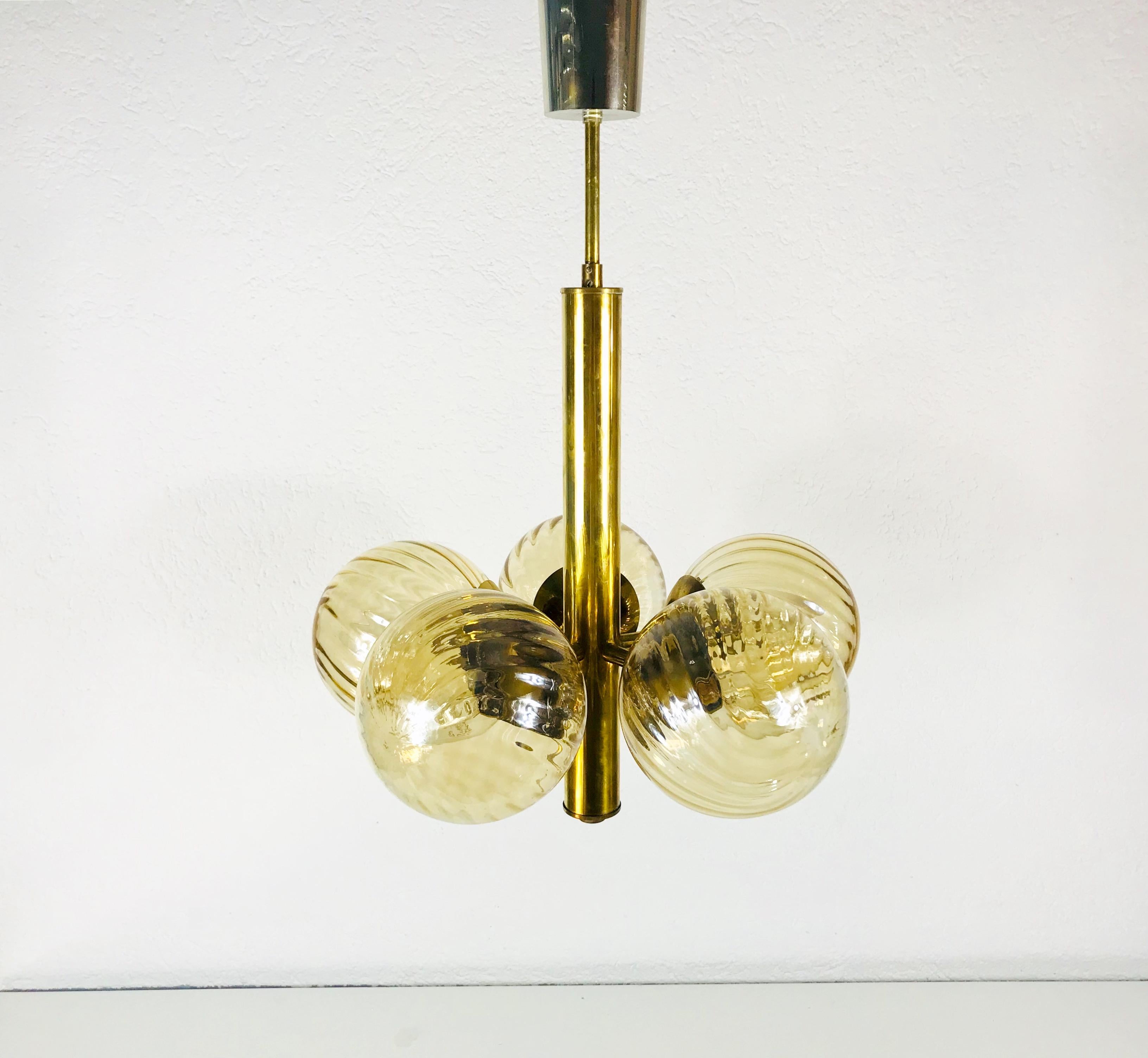 Metal Mid-Century Modern Golden Kaiser 5-Arm Space Age Chandelier, 1970s, Germany