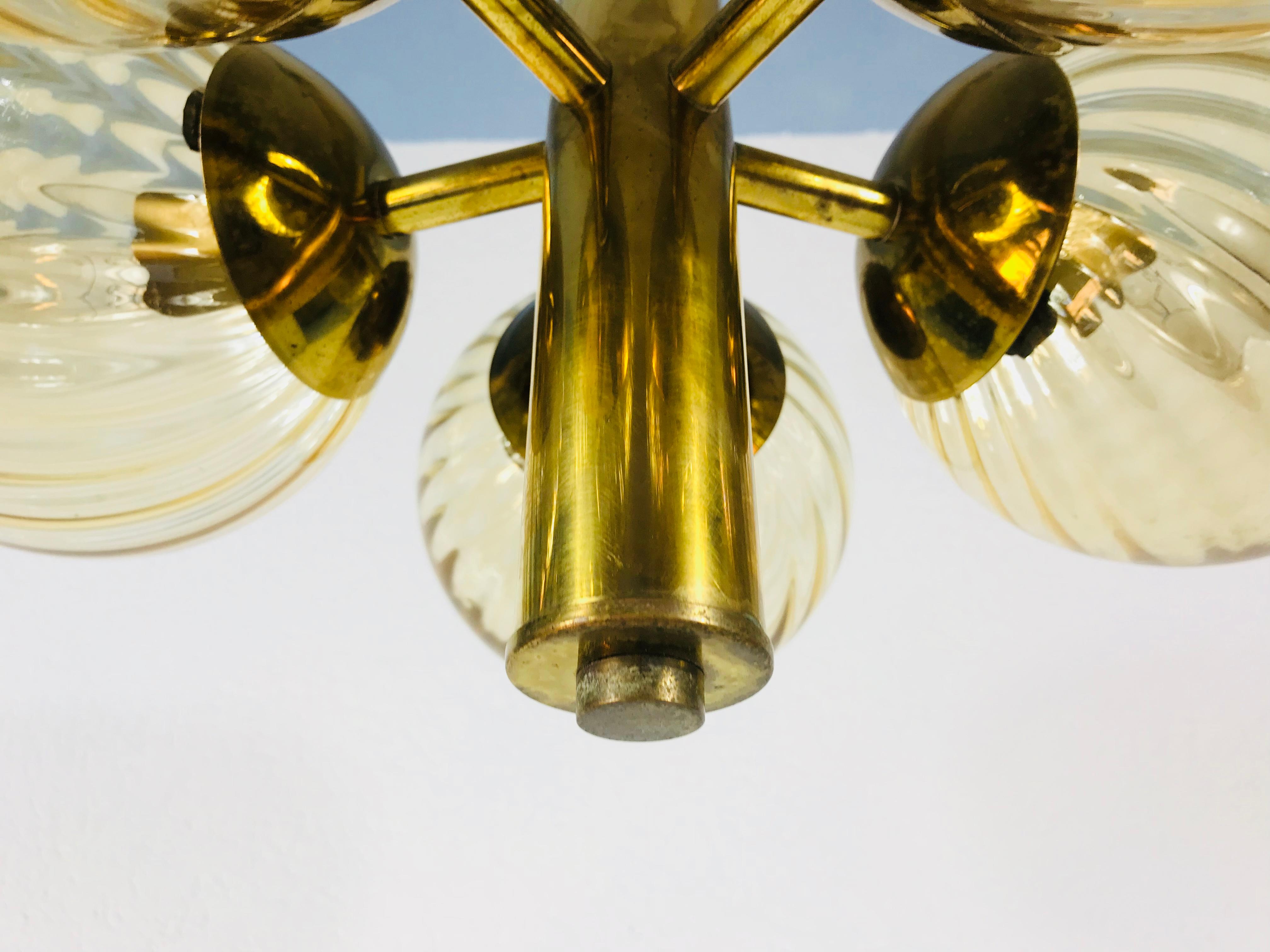 Mid-Century Modern Golden Kaiser 5-Arm Space Age Chandelier, 1970s, Germany 1