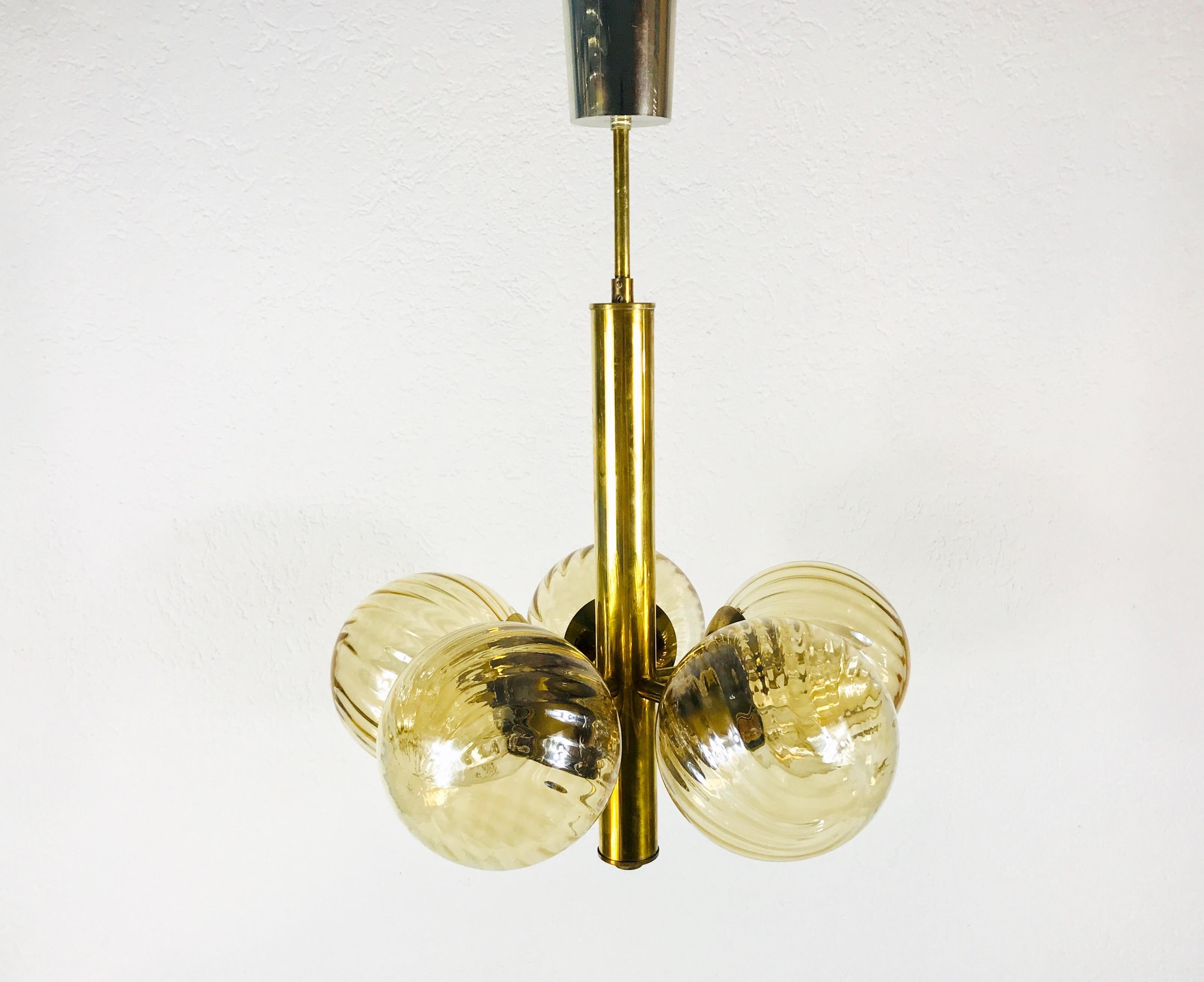 Mid-Century Modern Golden Kaiser 5-Arm Space Age Chandelier, 1970s, Germany 2