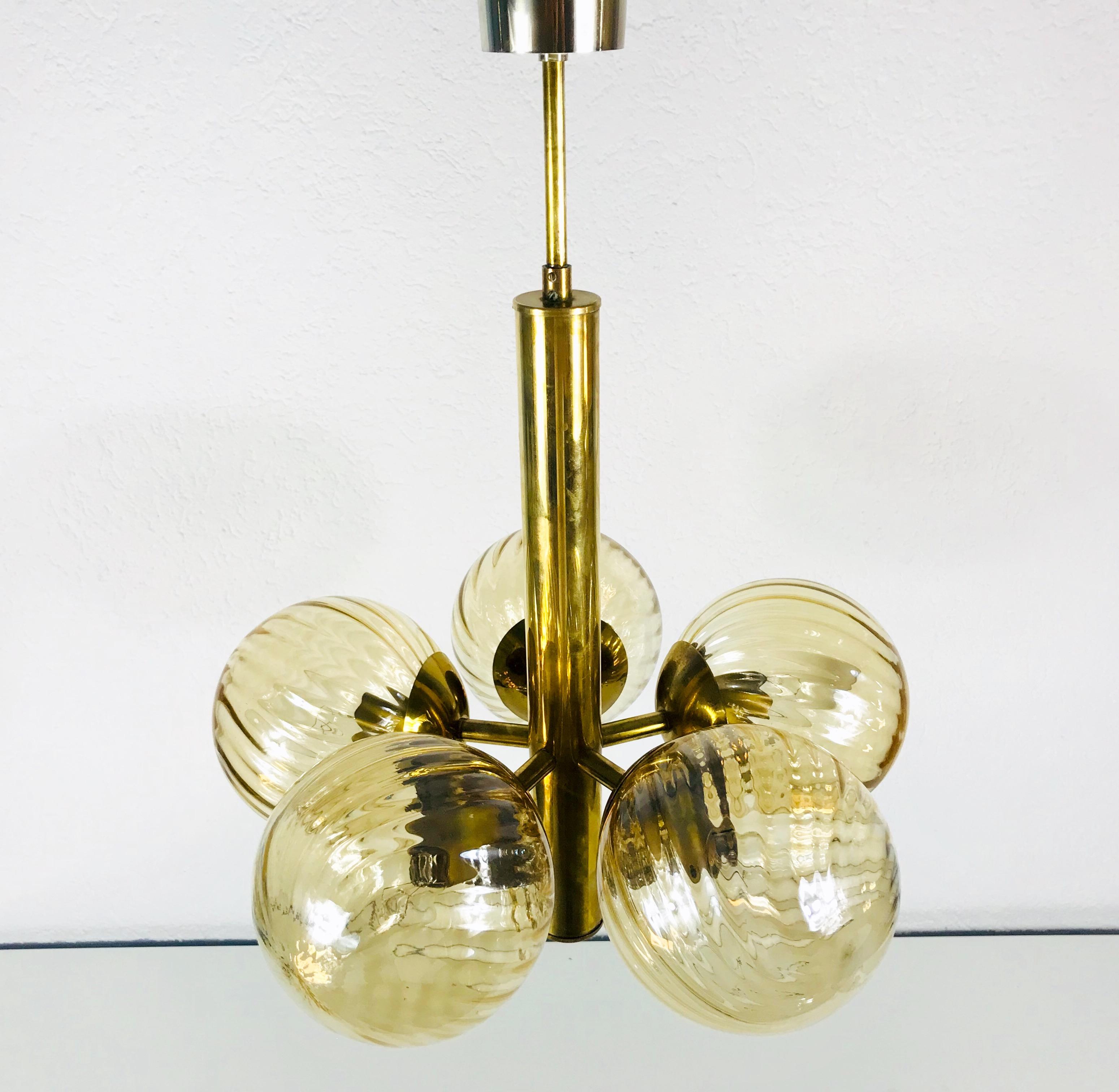 Mid-Century Modern Golden Kaiser 5-Arm Space Age Chandelier, 1970s, Germany 3