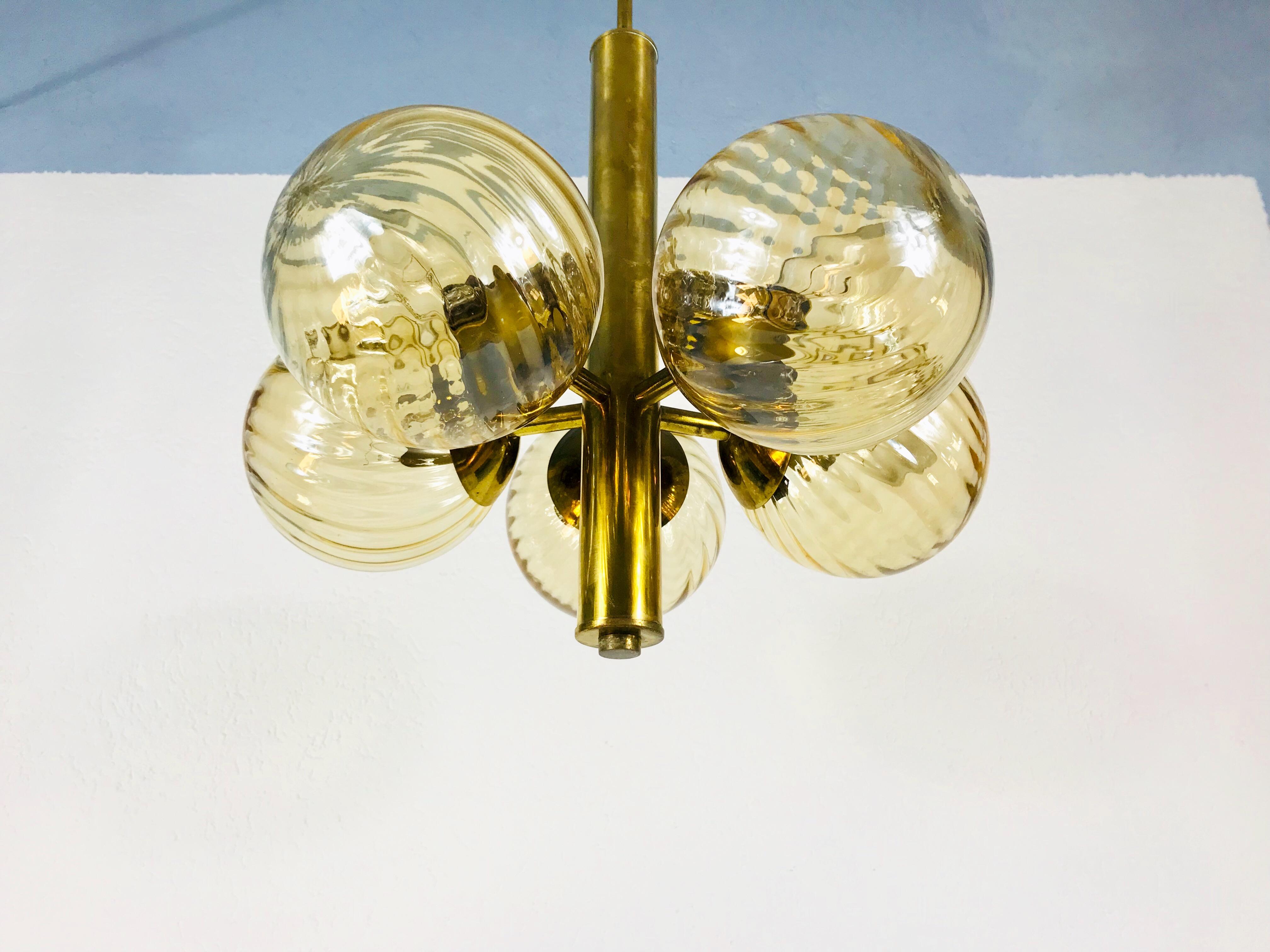 Mid-Century Modern Golden Kaiser 5-Arm Space Age Chandelier, 1970s, Germany 4