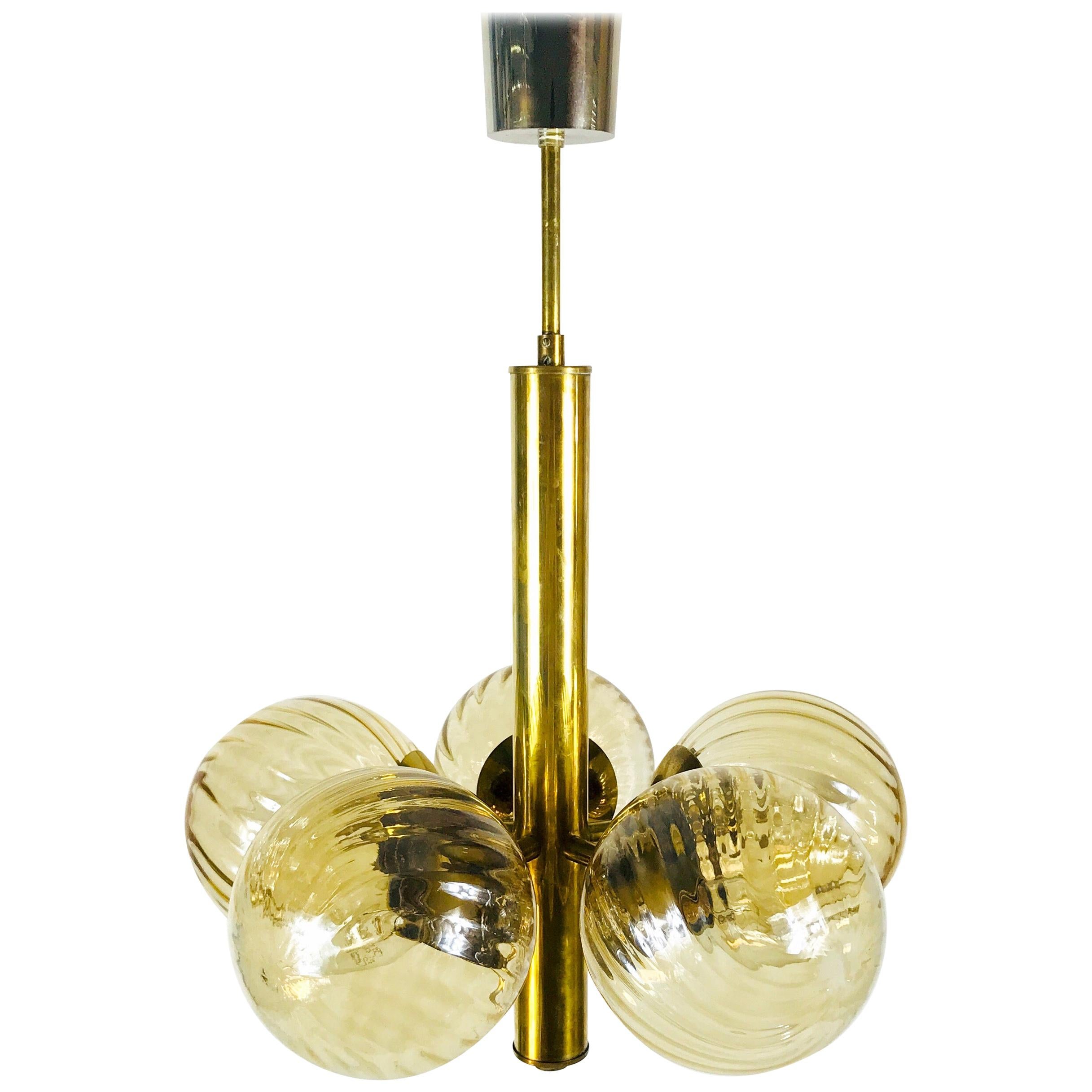 Mid-Century Modern Golden Kaiser 5-Arm Space Age Chandelier, 1970s, Germany