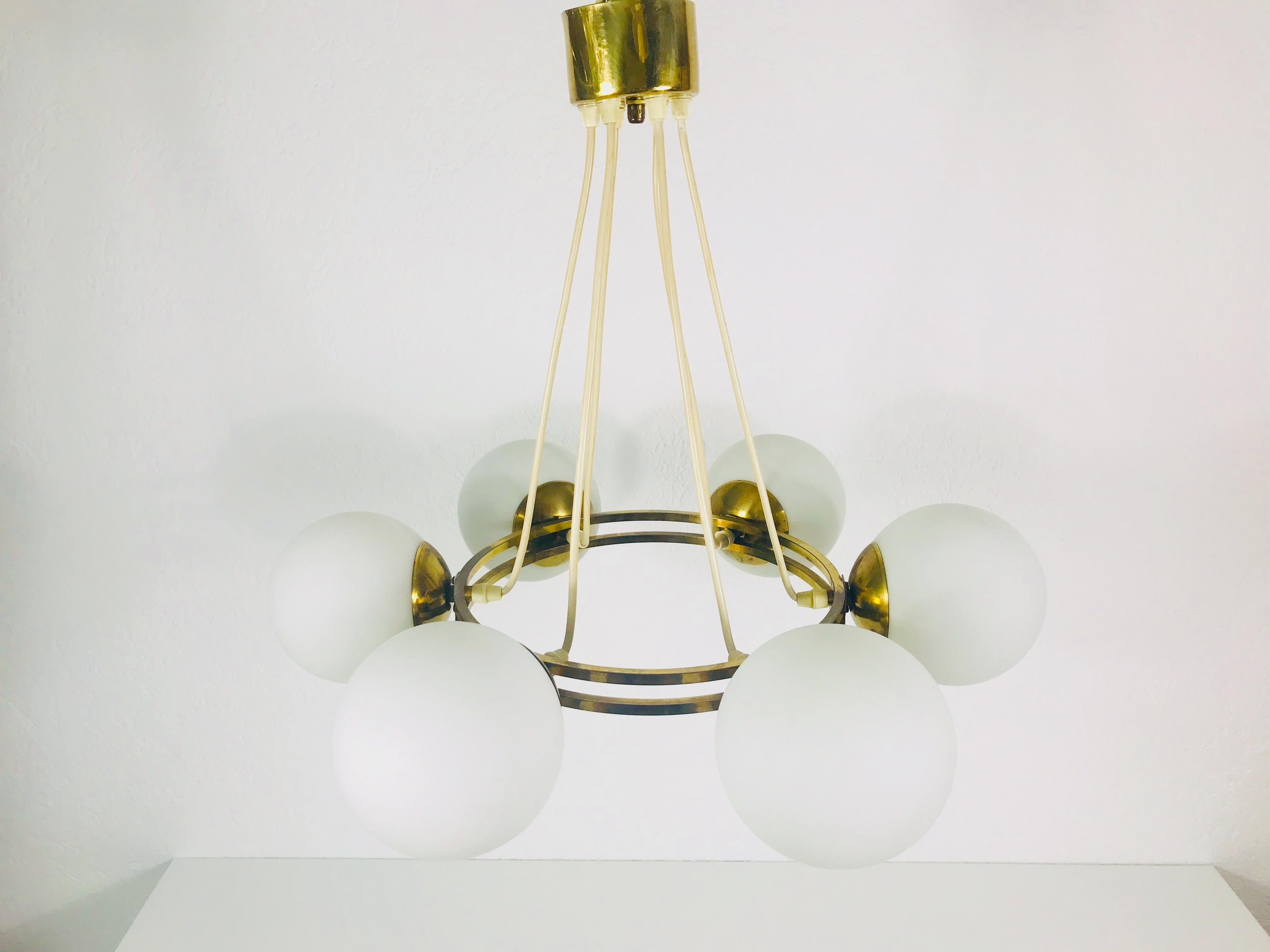 Mid-20th Century Mid-Century Modern Golden Kaiser 6-Arm Space Age Chandelier, 1960s, Germany For Sale
