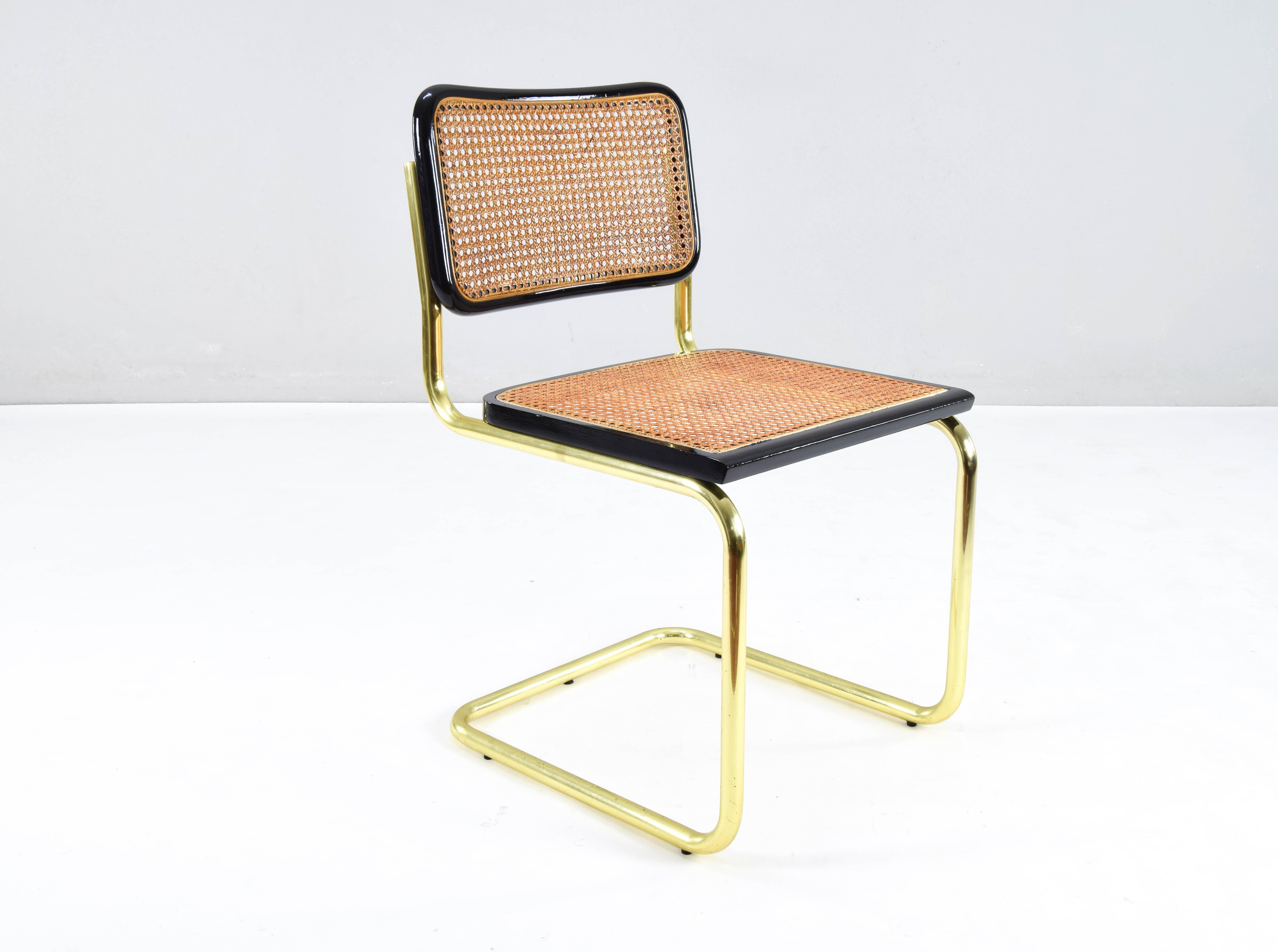 Mid-Century Modern Golden Steel Brass Cesca Chairs of Marcel Breuer, Italy 1970 7