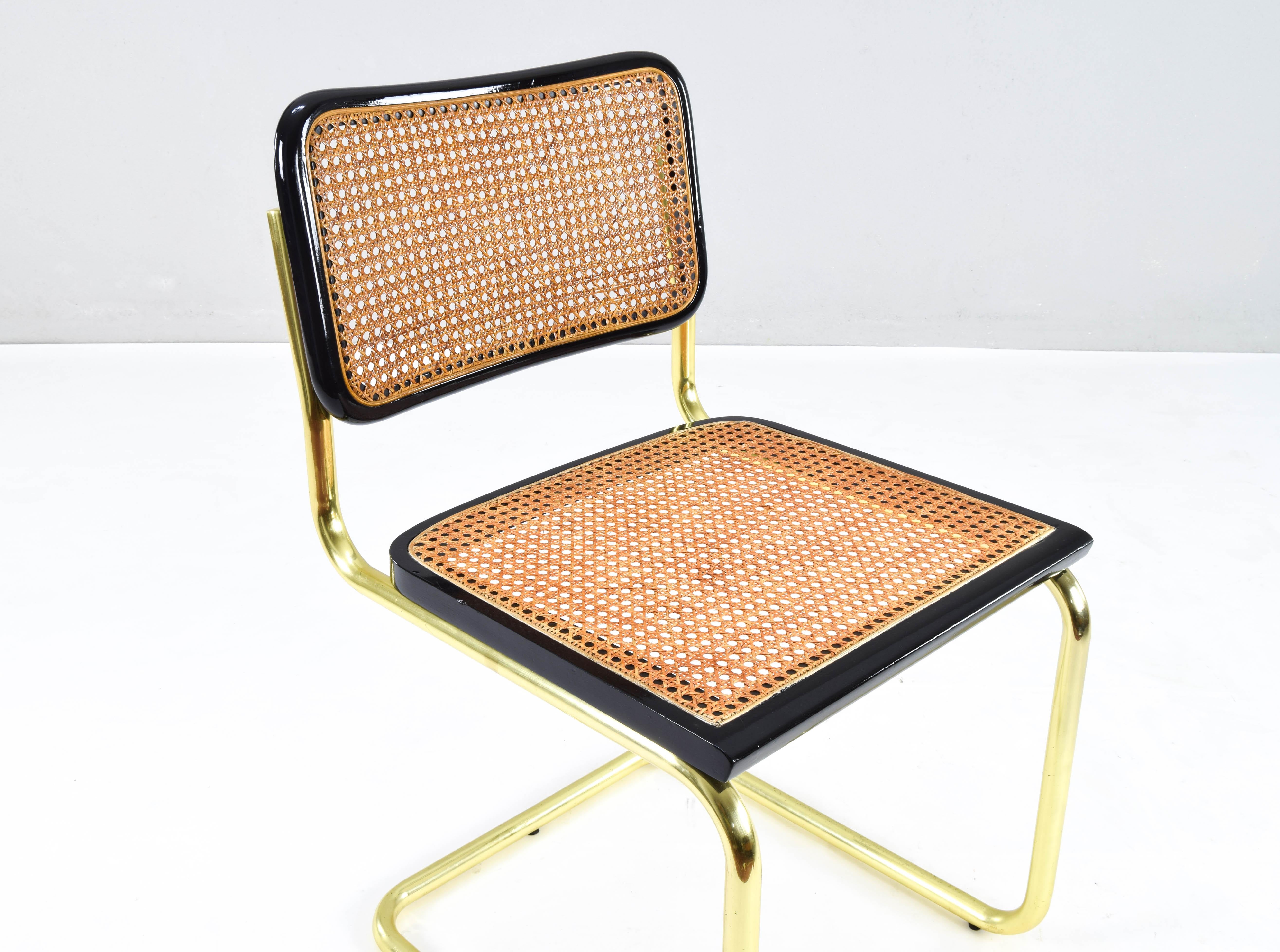 Mid-Century Modern Golden Steel Brass Cesca Chairs of Marcel Breuer, Italy 1970 8