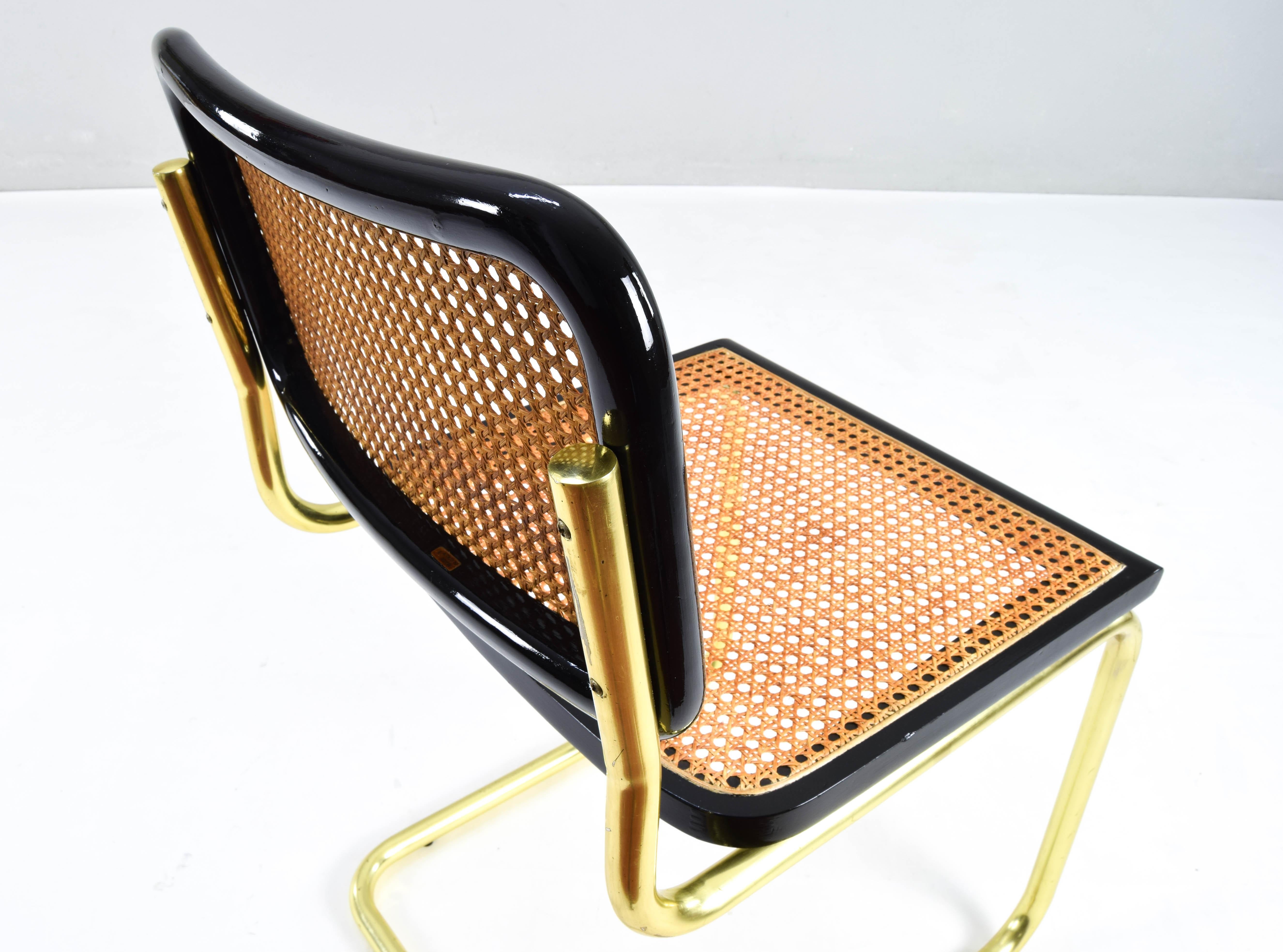 Mid-Century Modern Golden Steel Brass Cesca Chairs of Marcel Breuer, Italy 1970 9