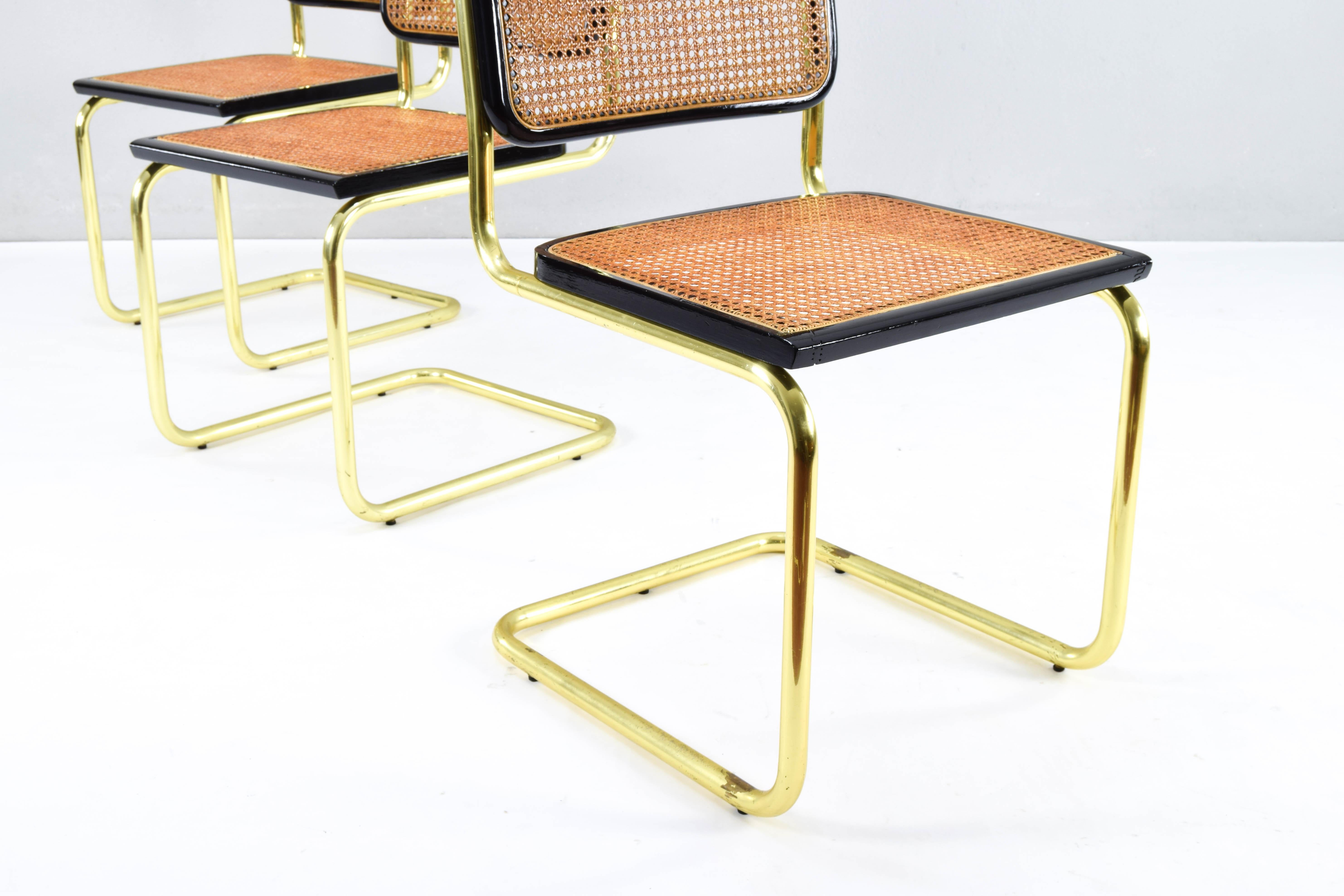 Mid-Century Modern Golden Steel Brass Cesca Chairs of Marcel Breuer, Italy 1970 11