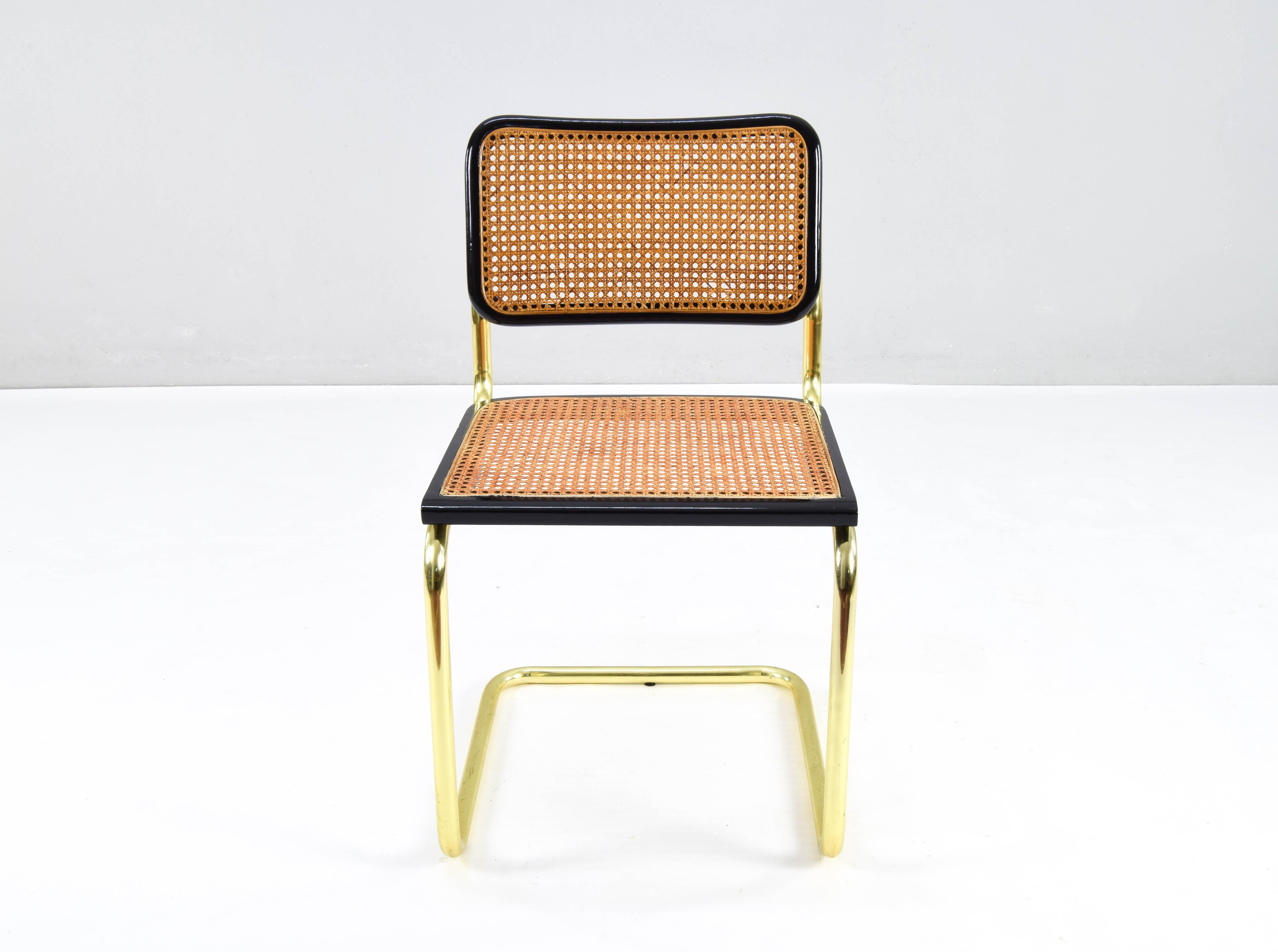 Mid-Century Modern Golden Steel Brass Cesca Chairs of Marcel Breuer, Italy 1970 In Good Condition In Escalona, Toledo
