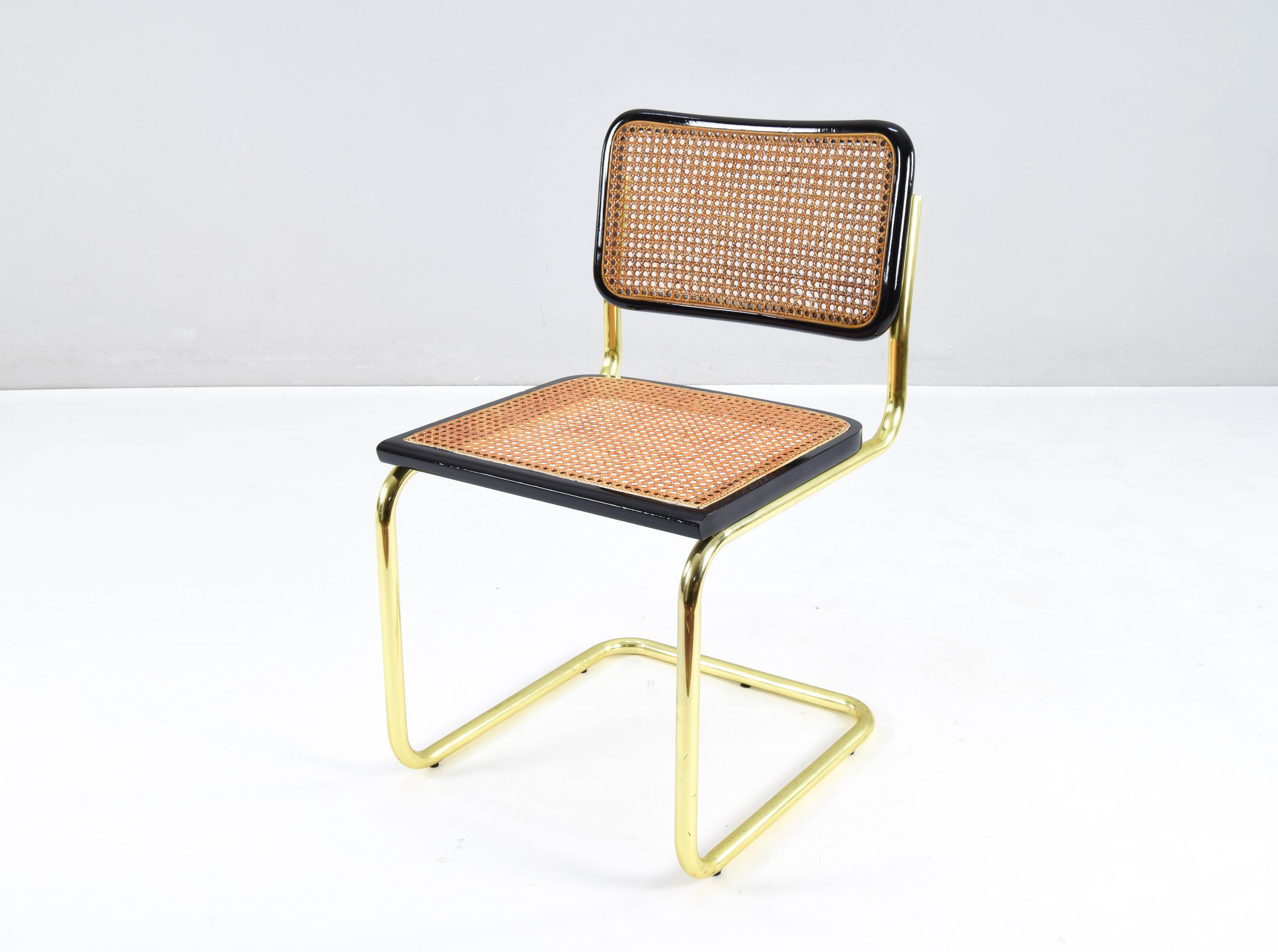 20th Century Mid-Century Modern Golden Steel Brass Cesca Chairs of Marcel Breuer, Italy 1970