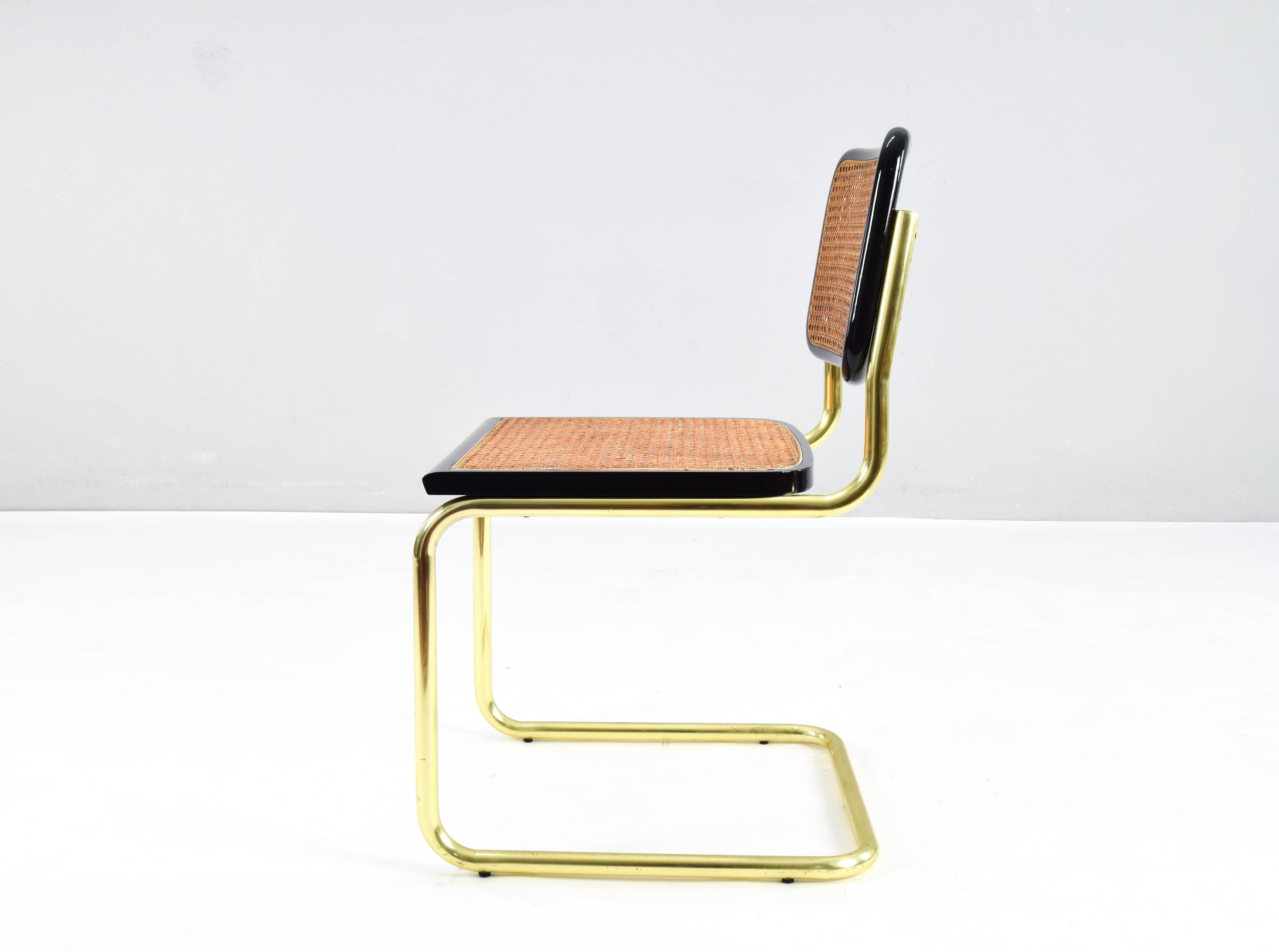 Mid-Century Modern Golden Steel Brass Cesca Chairs of Marcel Breuer, Italy 1970 1