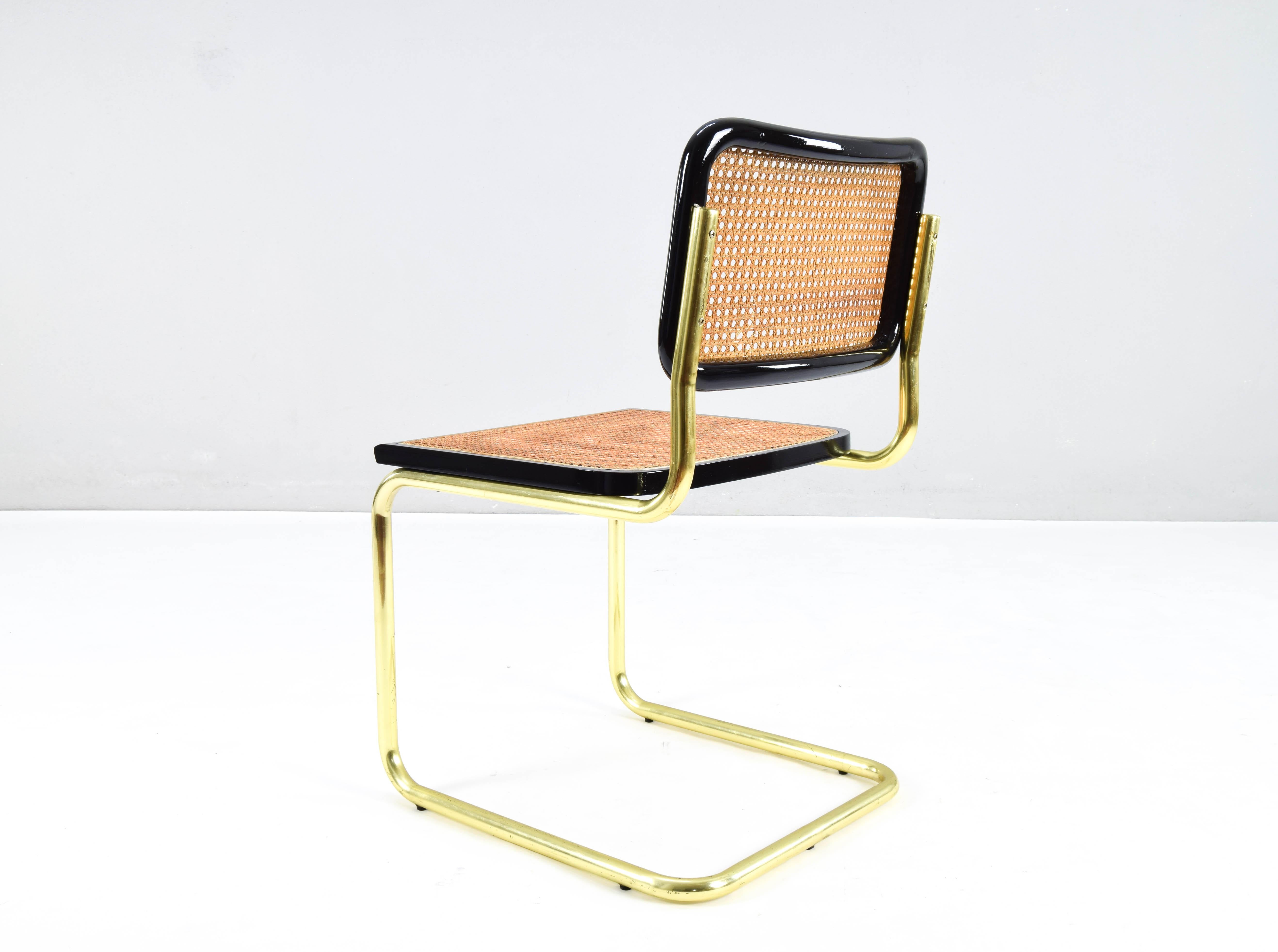 Mid-Century Modern Golden Steel Brass Cesca Chairs of Marcel Breuer, Italy 1970 2