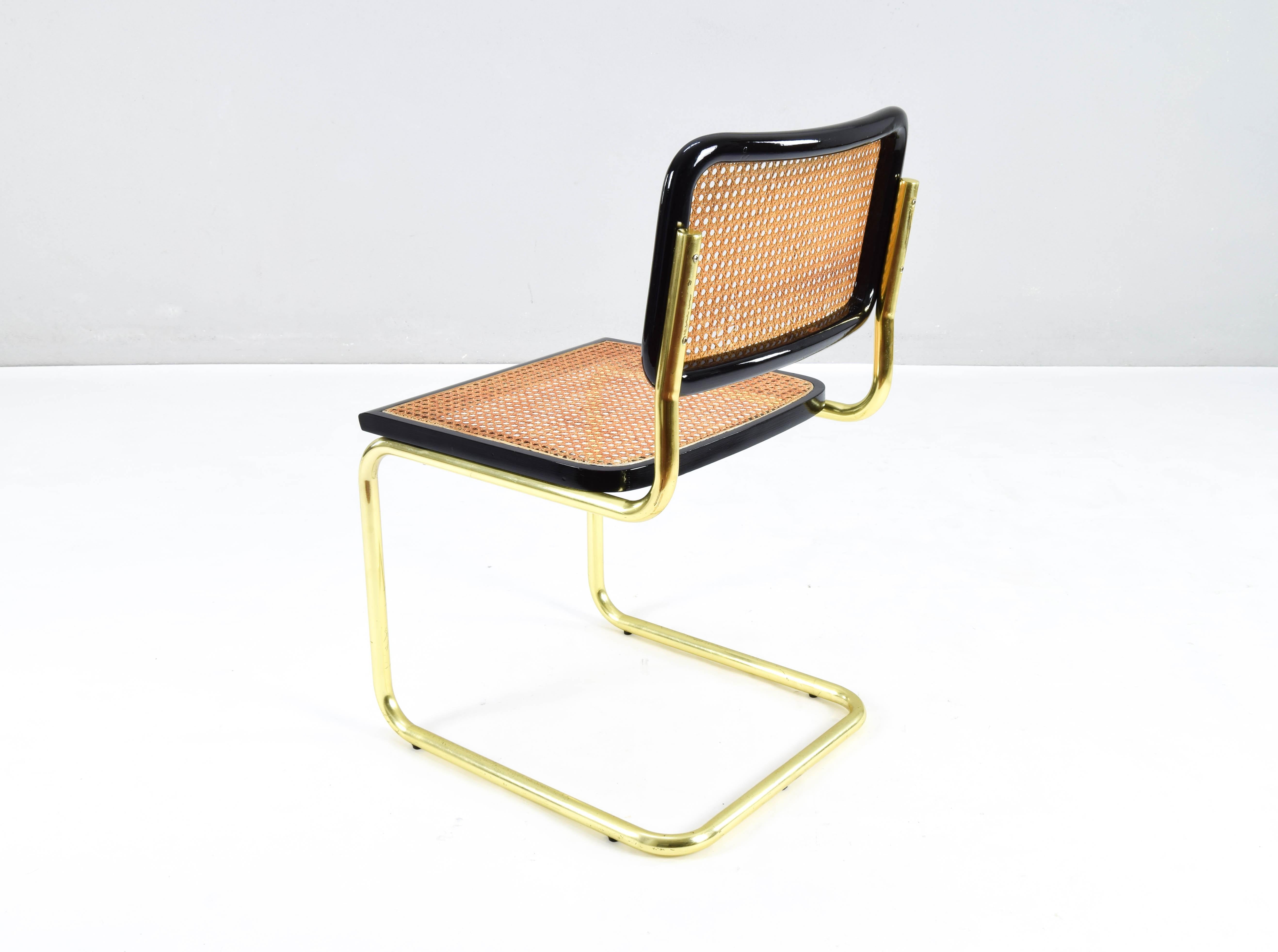 Mid-Century Modern Golden Steel Brass Cesca Chairs of Marcel Breuer, Italy 1970 3